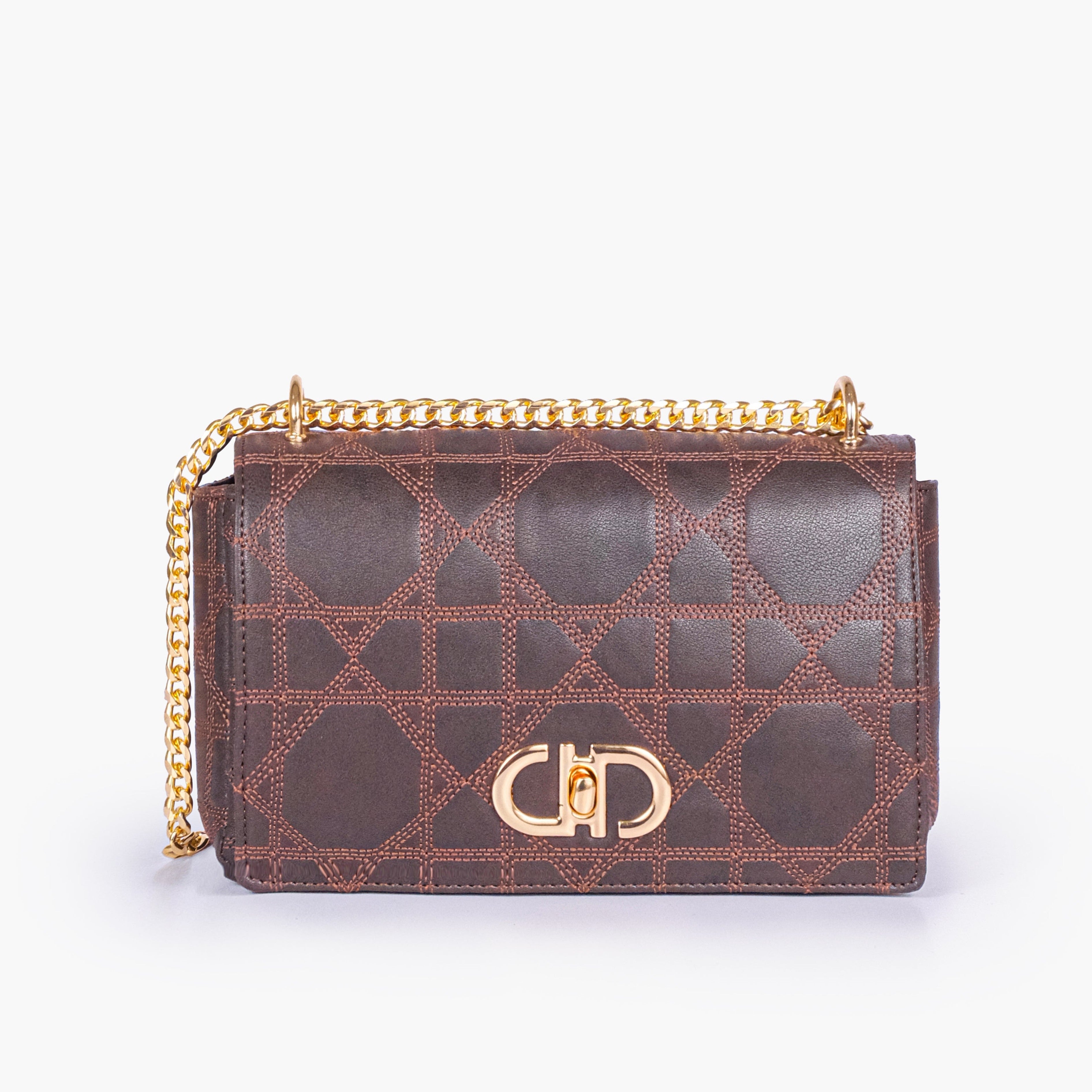 Dark brown quilted chain purse