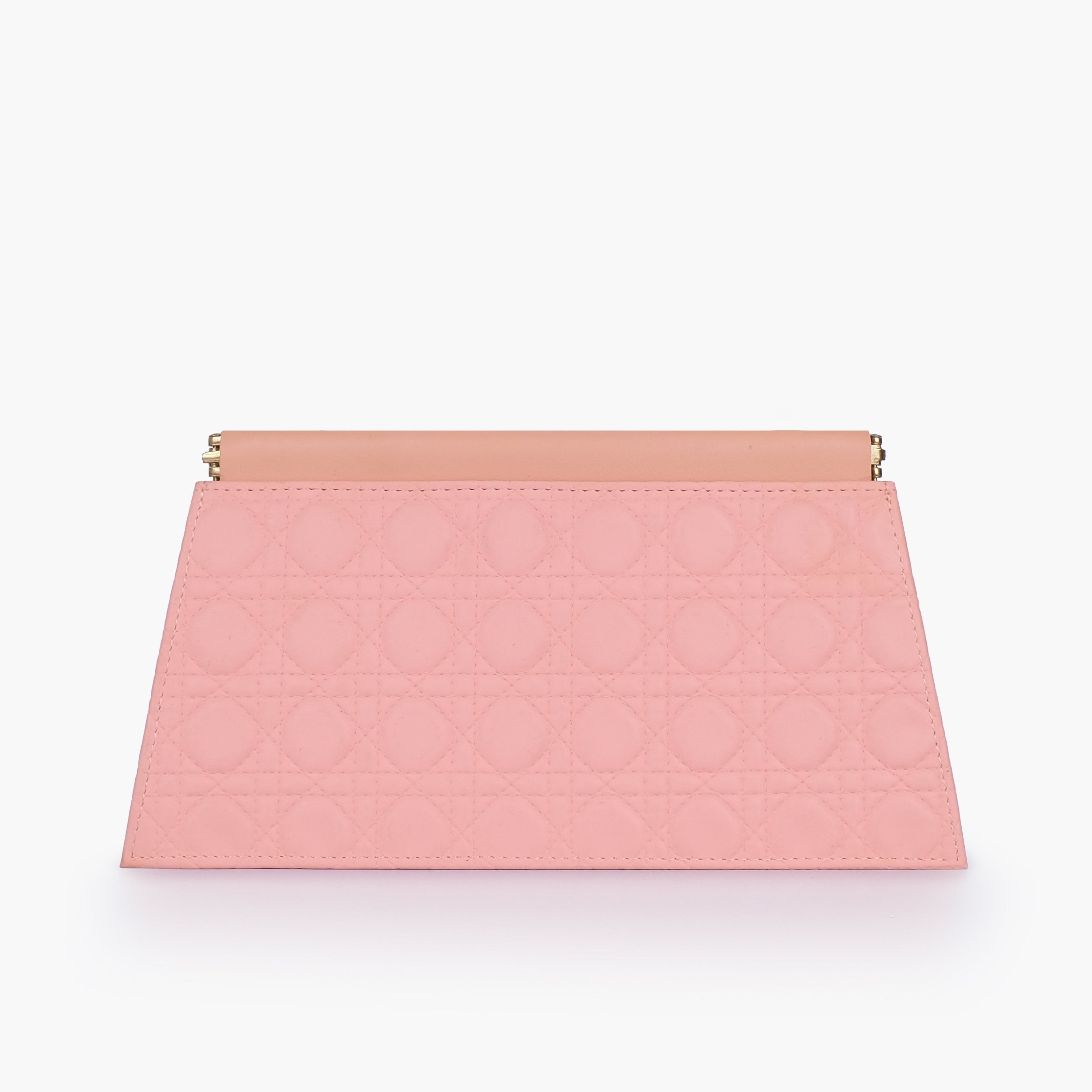 Peach quilted evening clutch with snap closure
