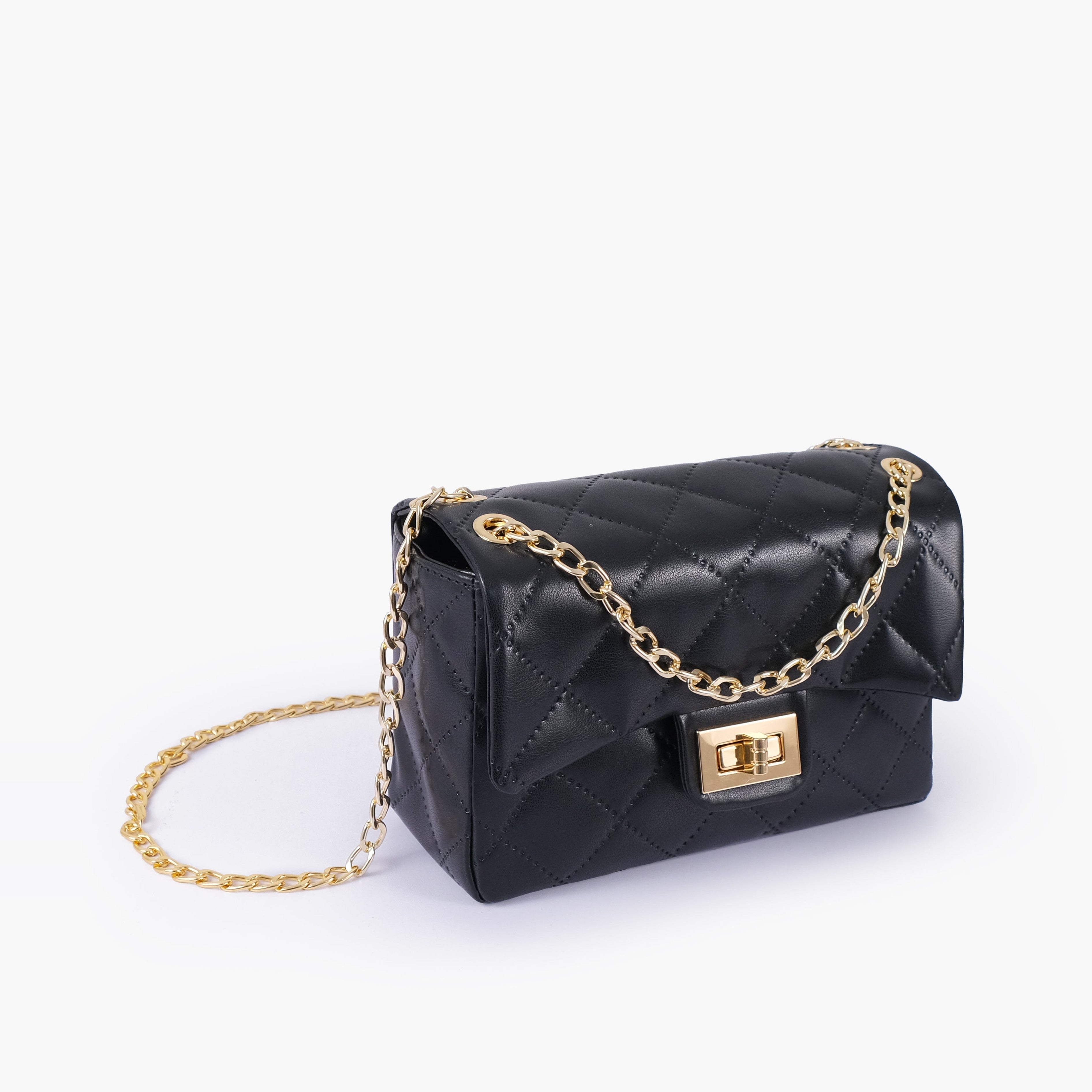 Black quilted mini bag with chain