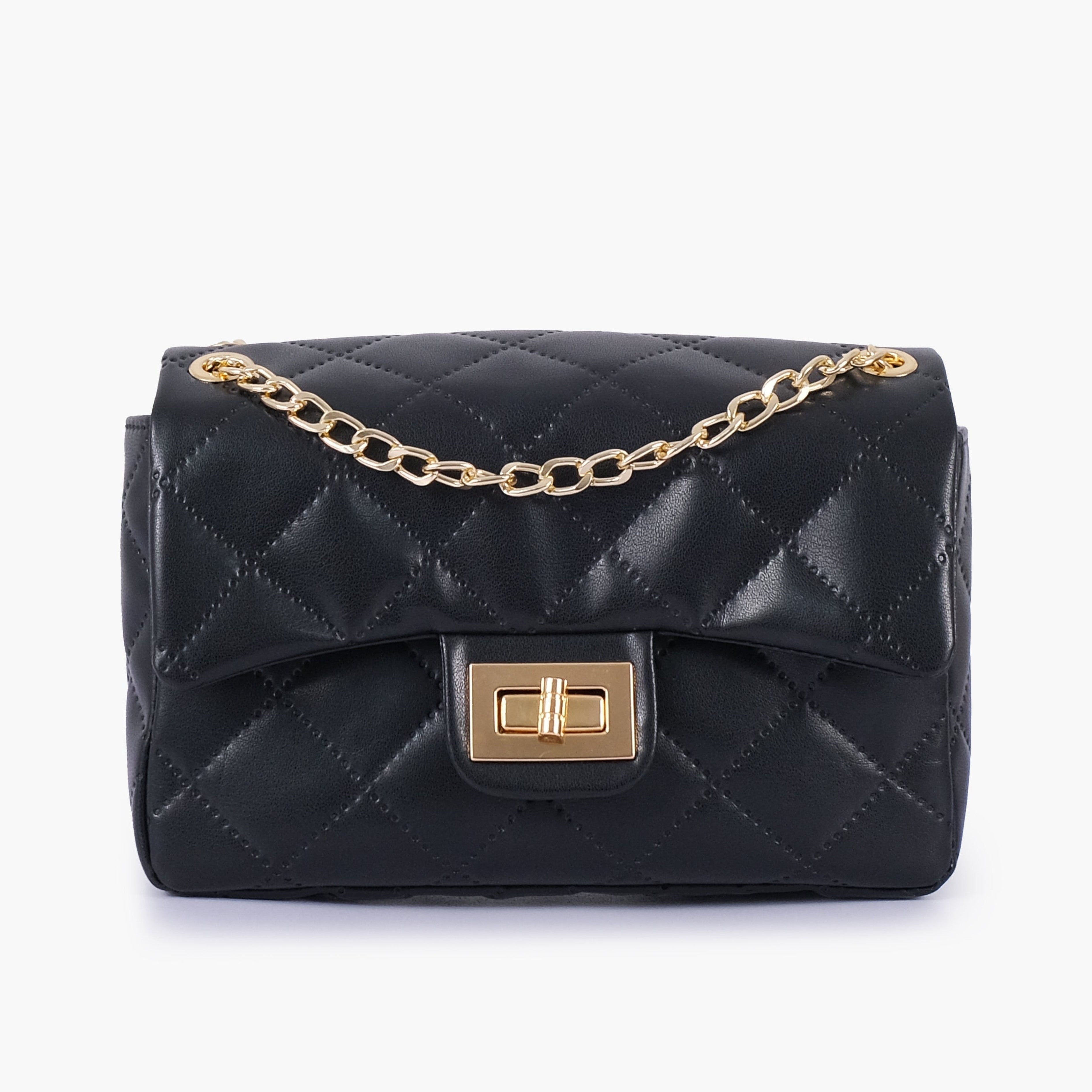 Black quilted mini bag with chain