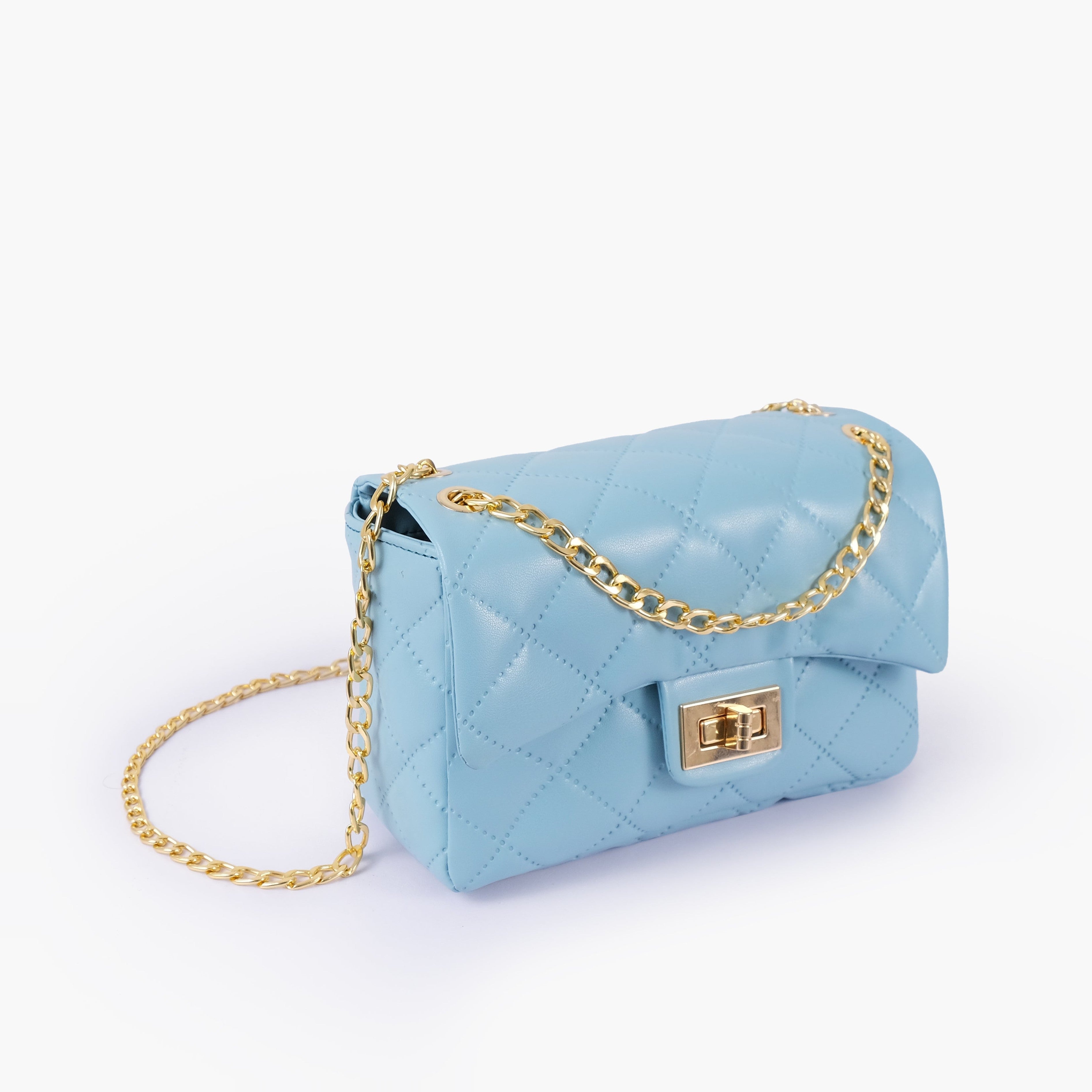 Sky Blue quilted mini bag with chain