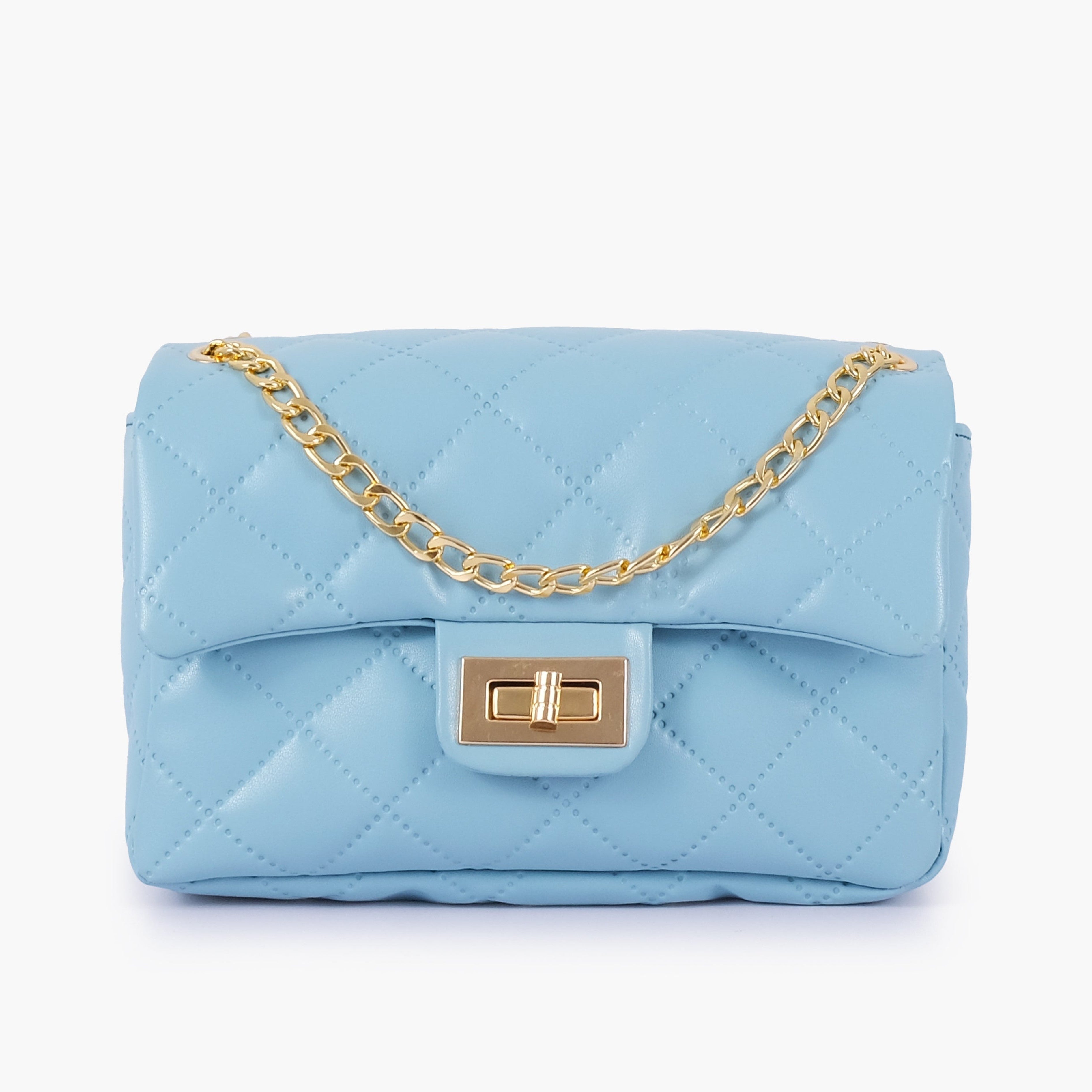 Sky Blue quilted mini bag with chain