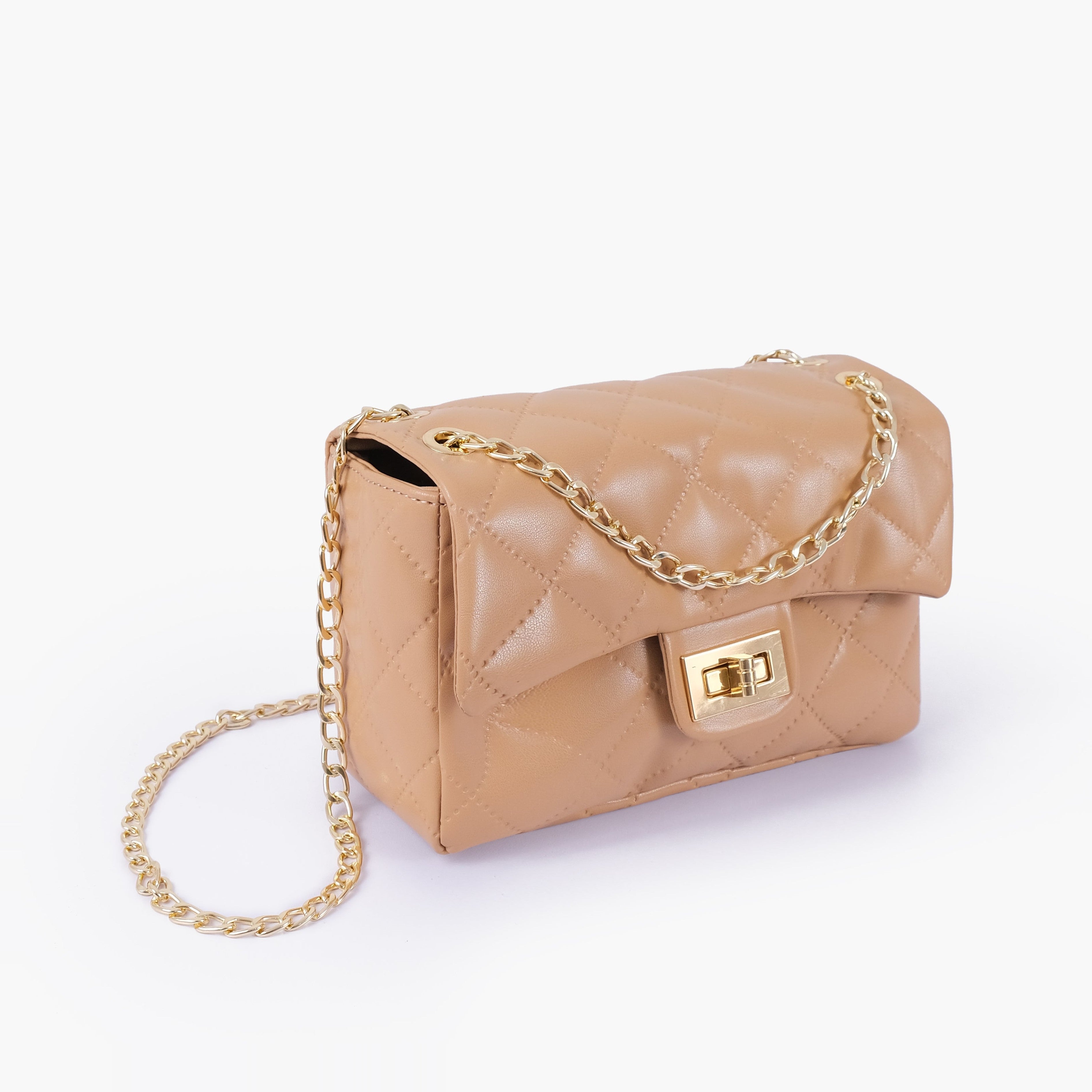 Beige quilted mini bag with chain
