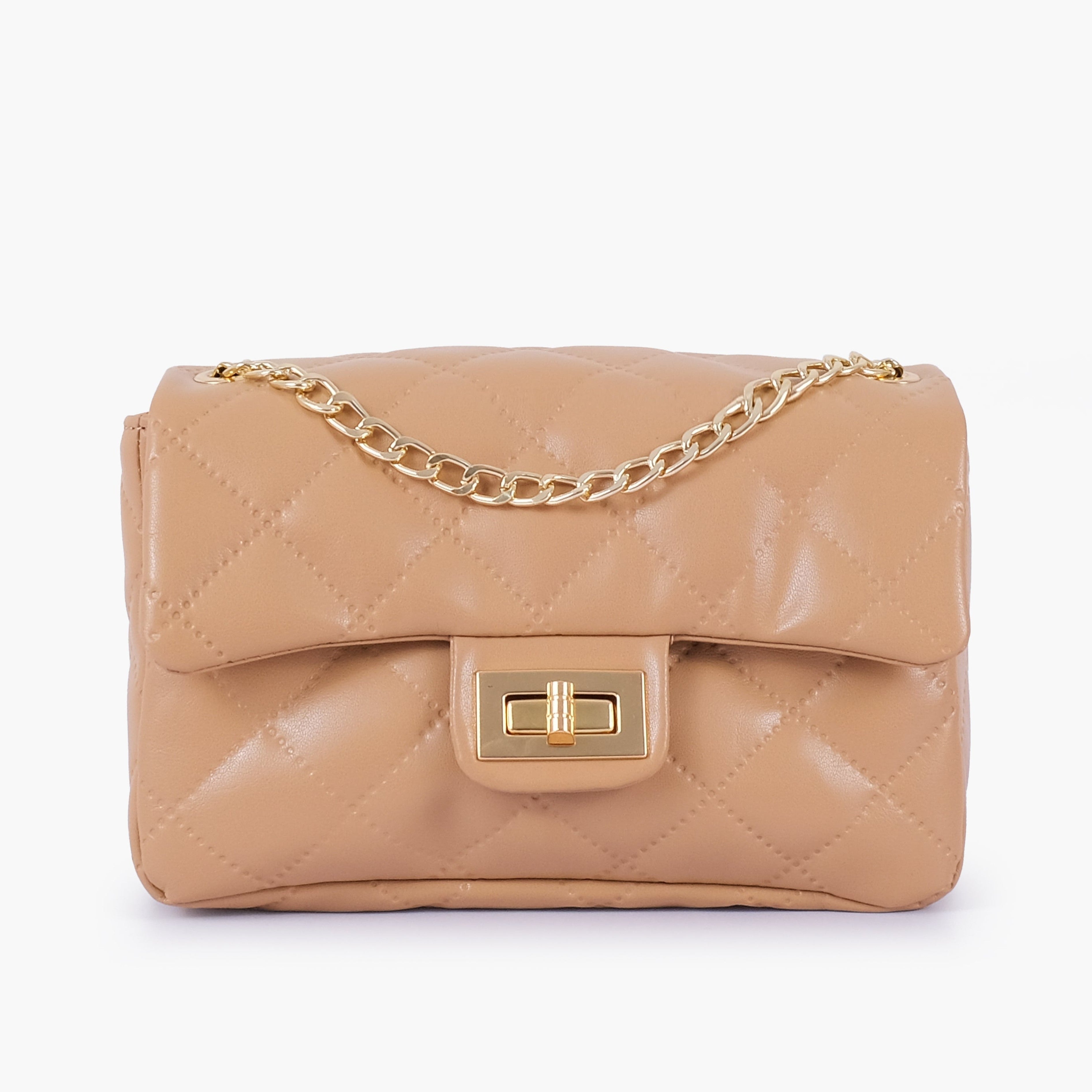 Beige quilted mini bag with chain