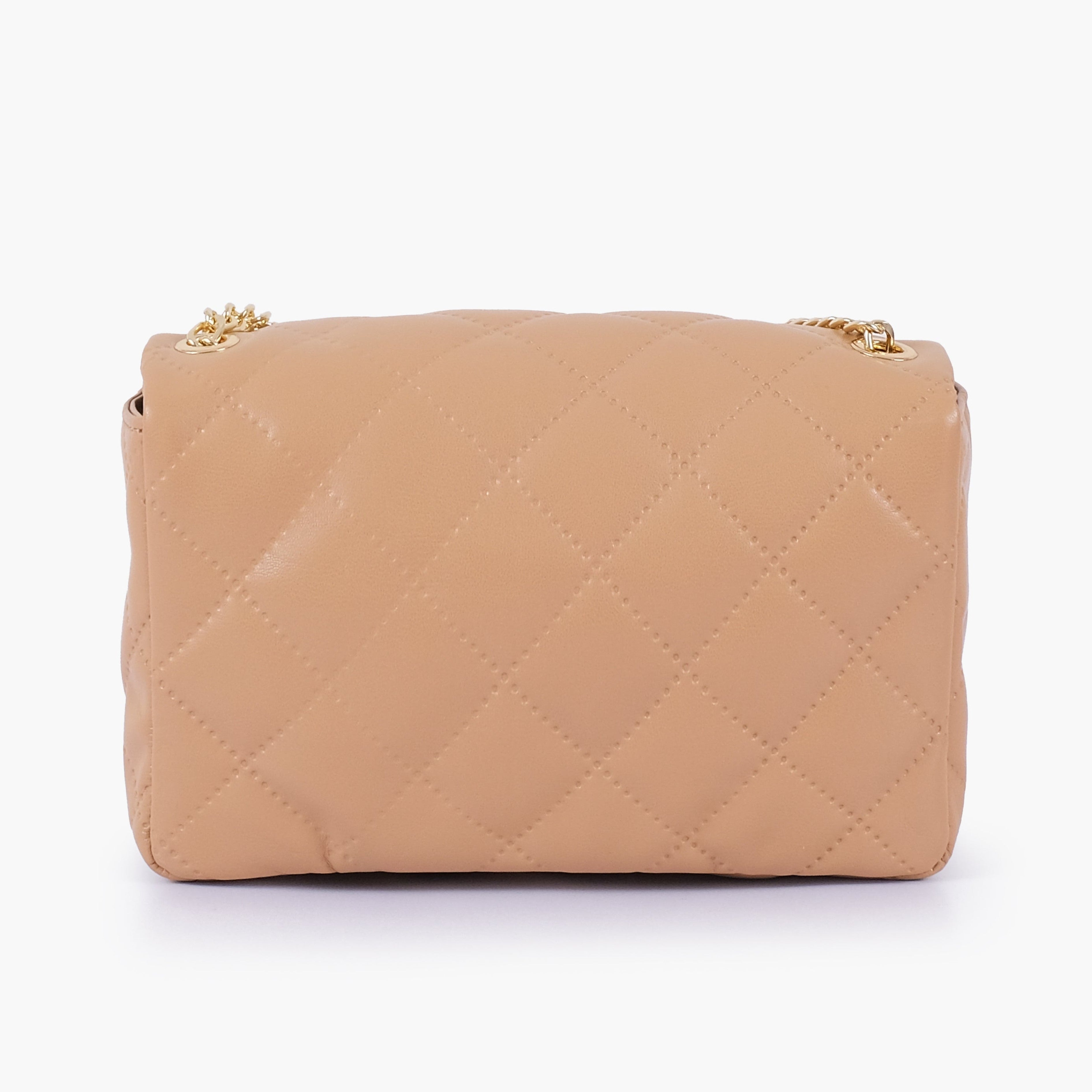 Beige quilted mini bag with chain