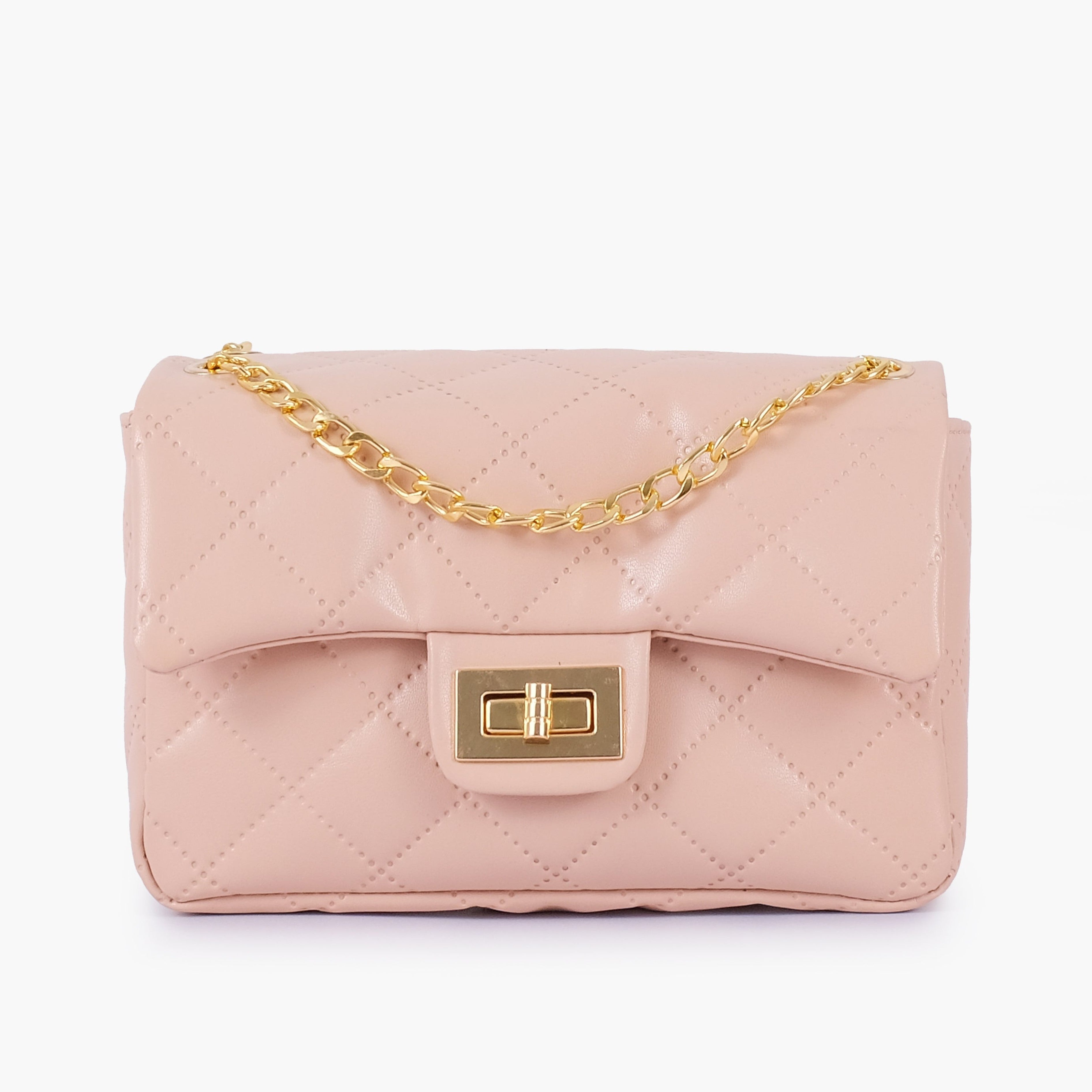 Baby pink quilted mini bag with chain
