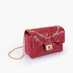Maroon quilted mini bag with chain