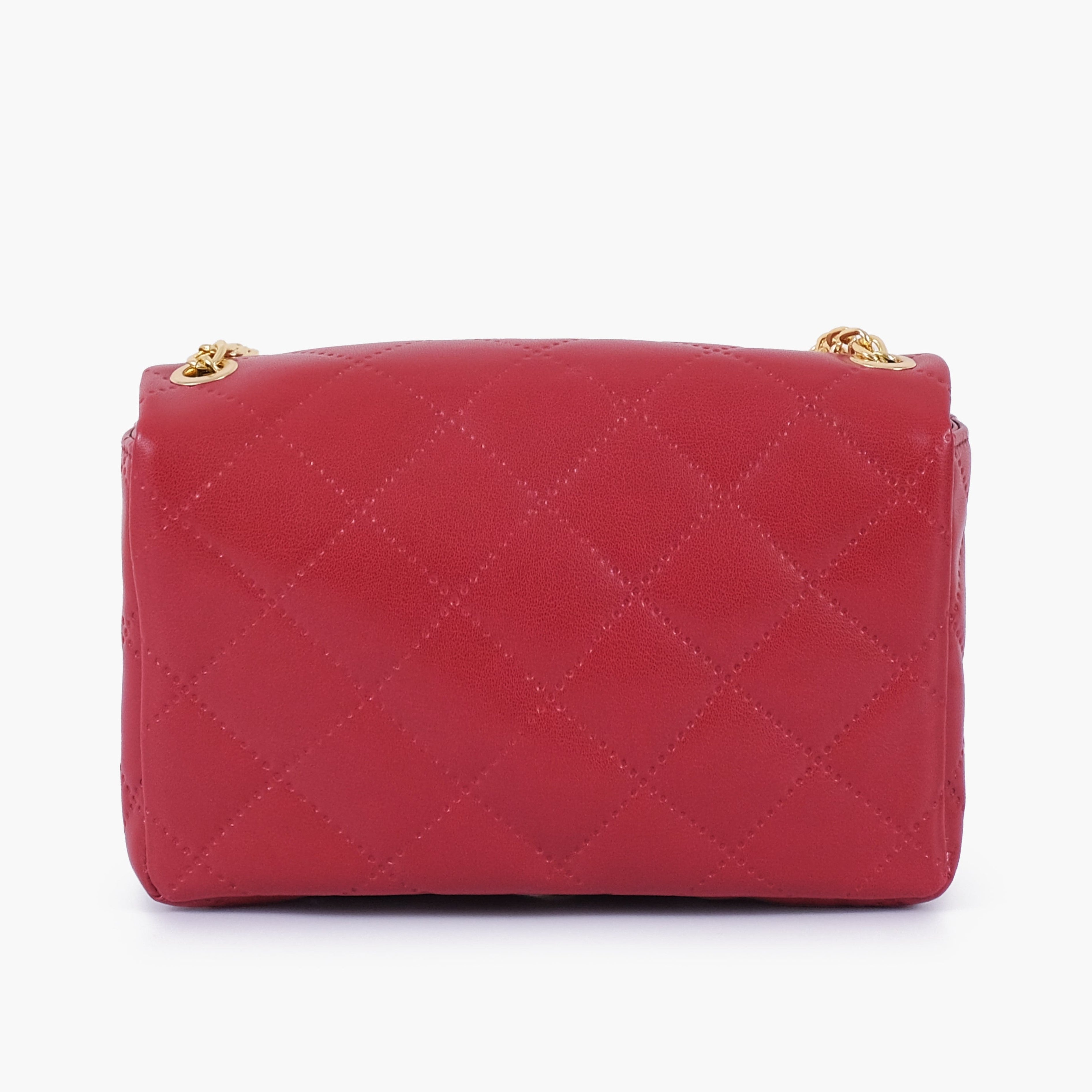 Maroon quilted mini bag with chain