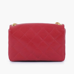 Maroon quilted mini bag with chain