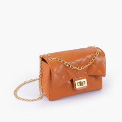 Mustard quilted mini bag with chain