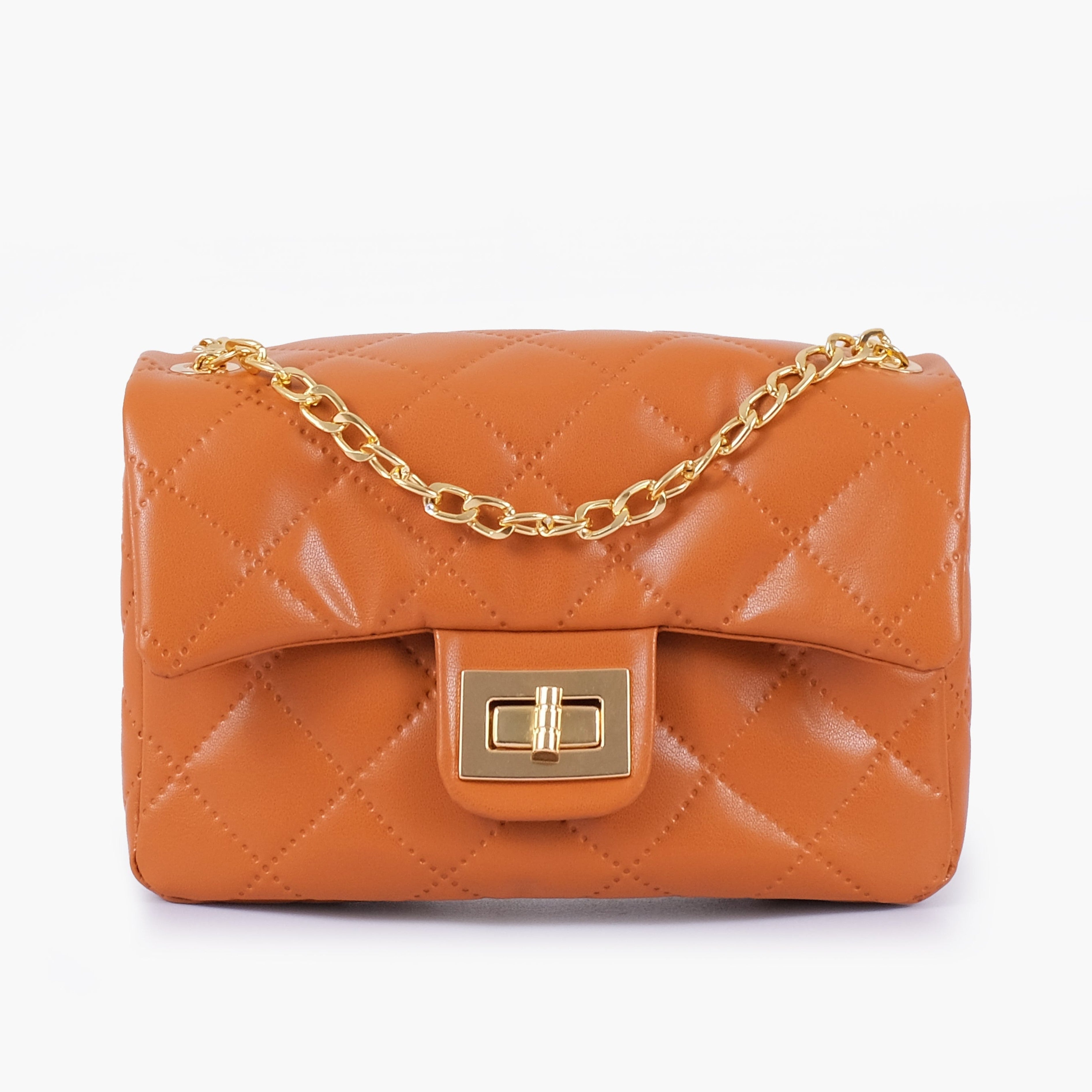 Mustard quilted mini bag with chain
