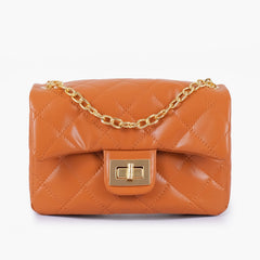 Mustard quilted mini bag with chain