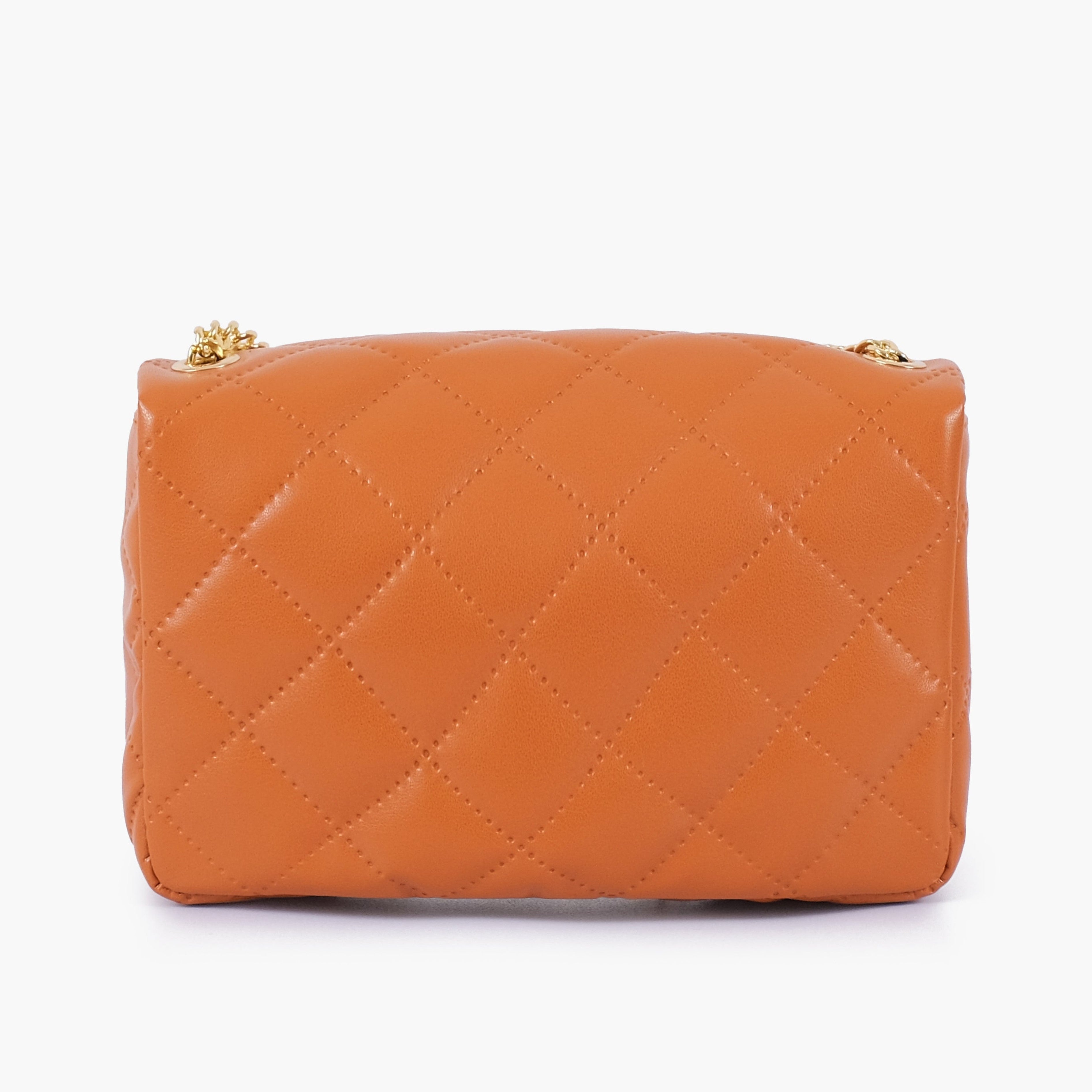 Mustard quilted mini bag with chain
