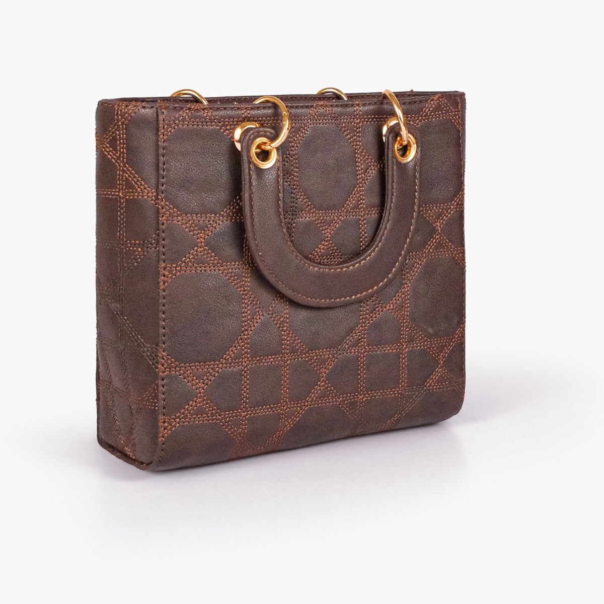 Dark brown quilted mini tote bag