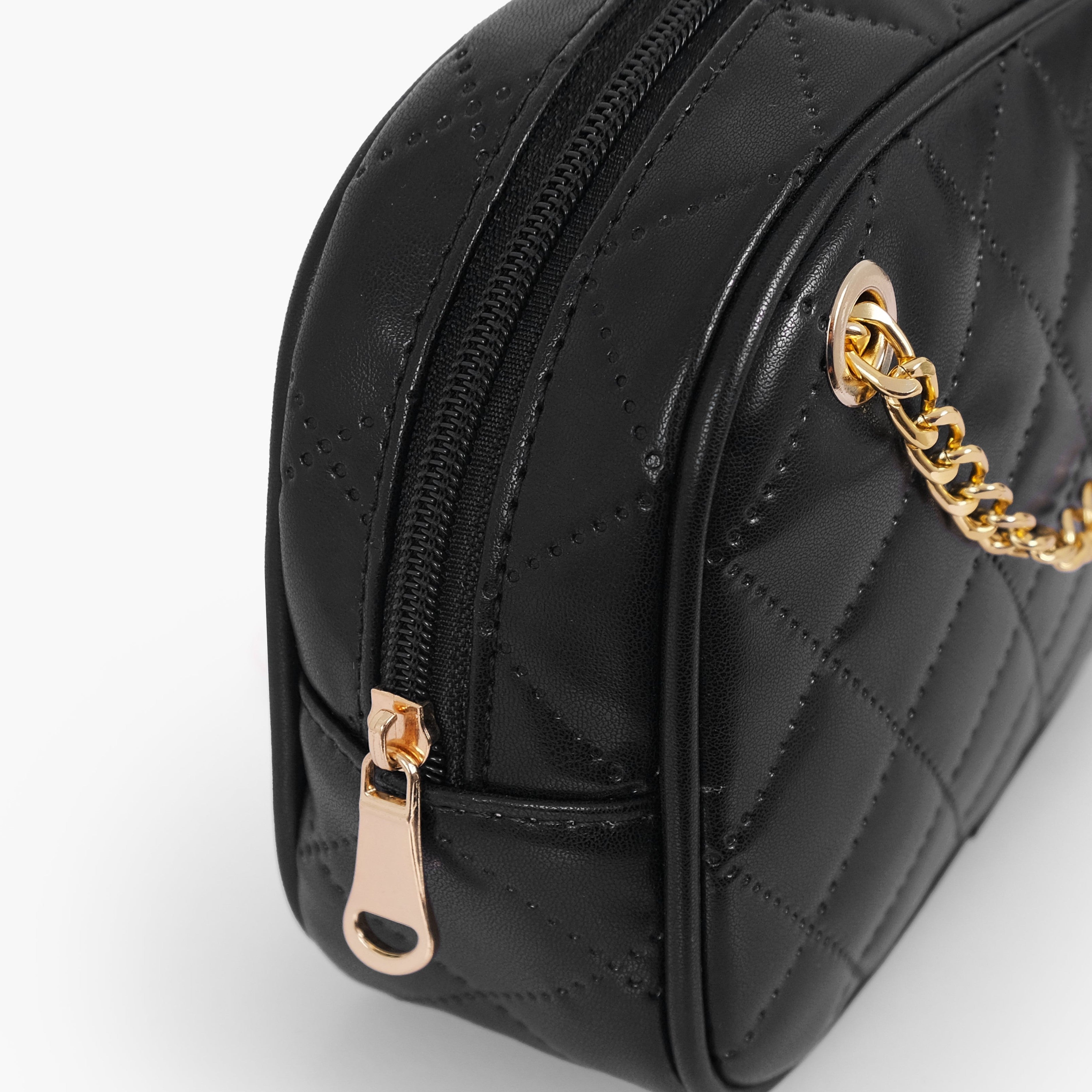 Black quilted rectangle cross-body bag