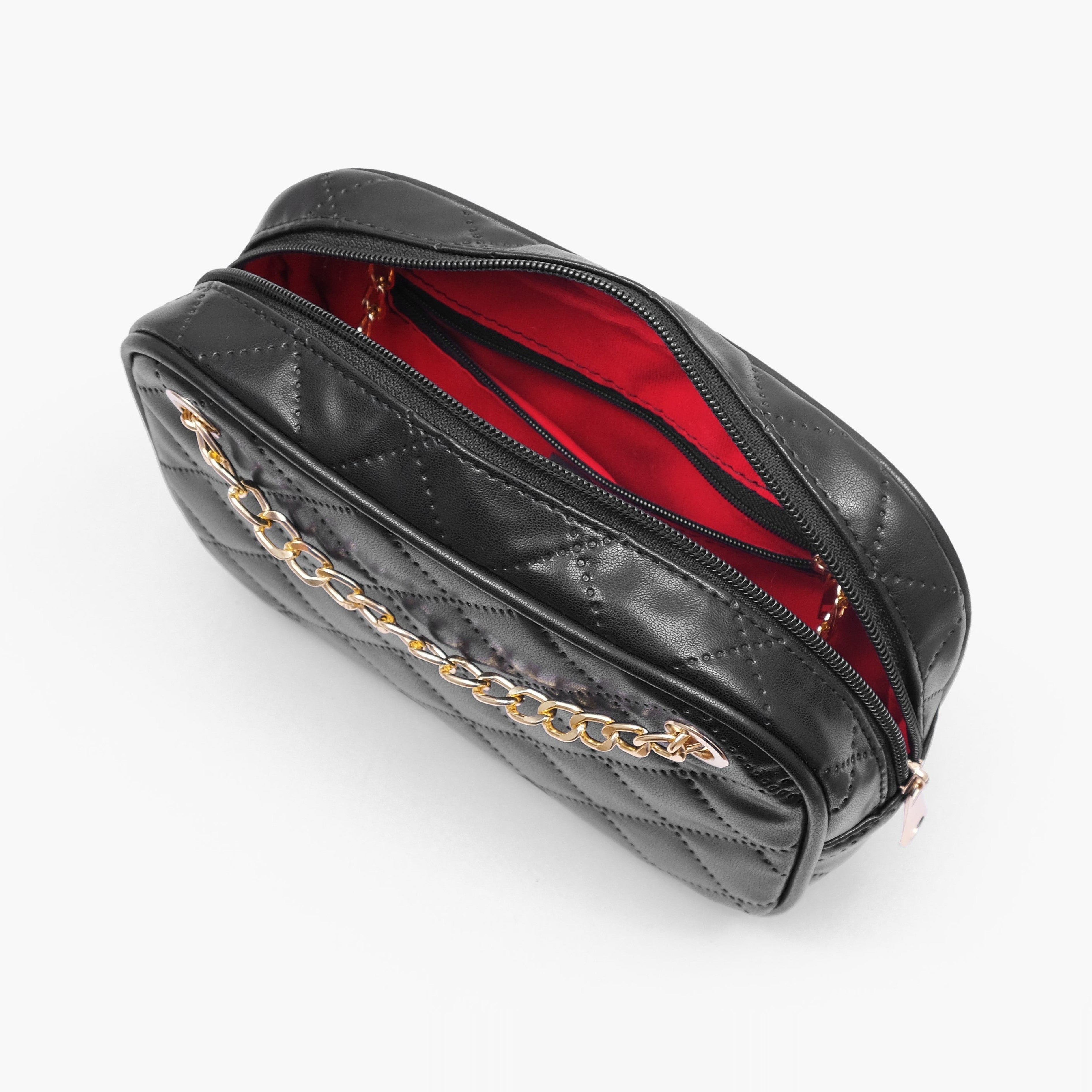 Black quilted rectangle cross-body bag