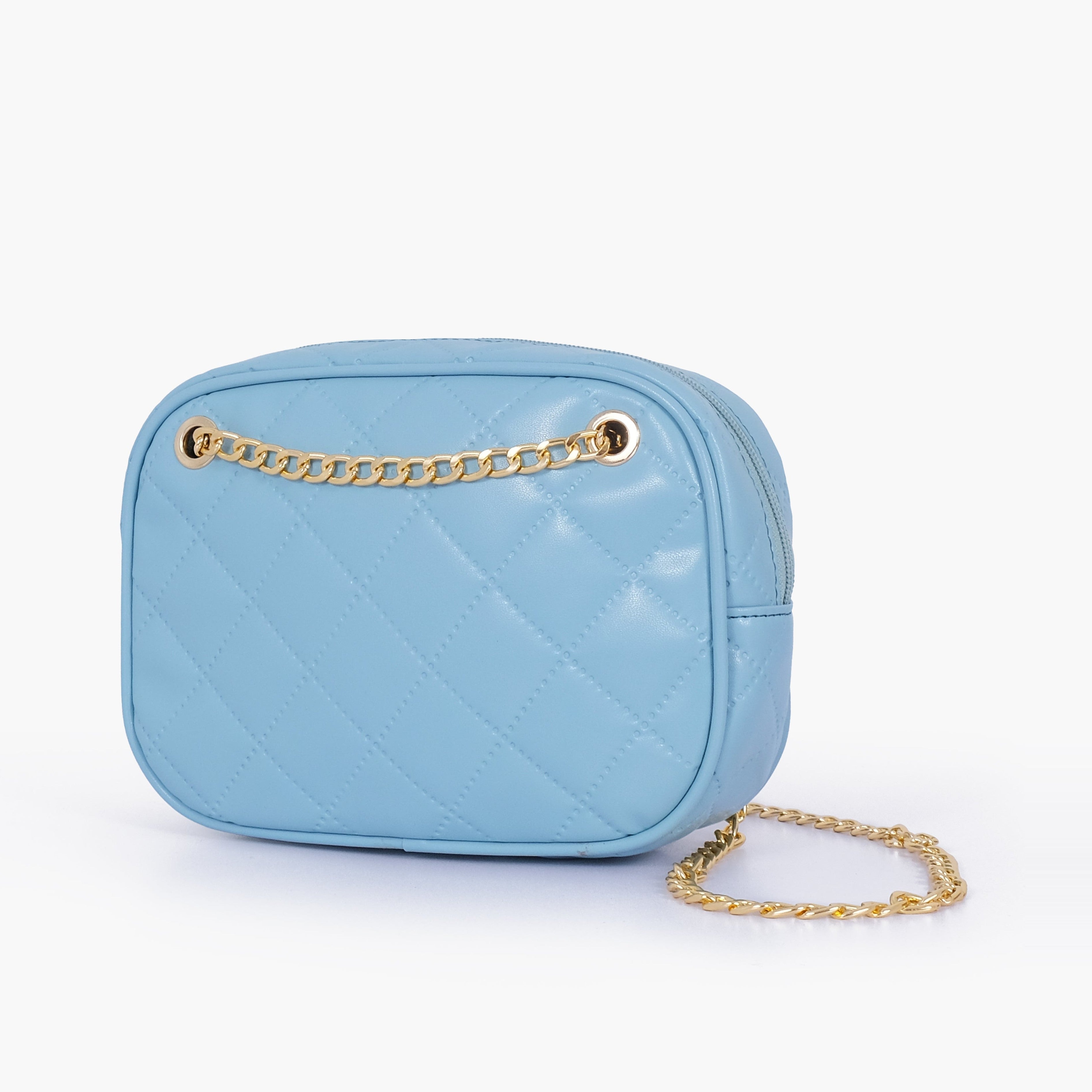 Sky blue quilted rectangle cross-body bag
