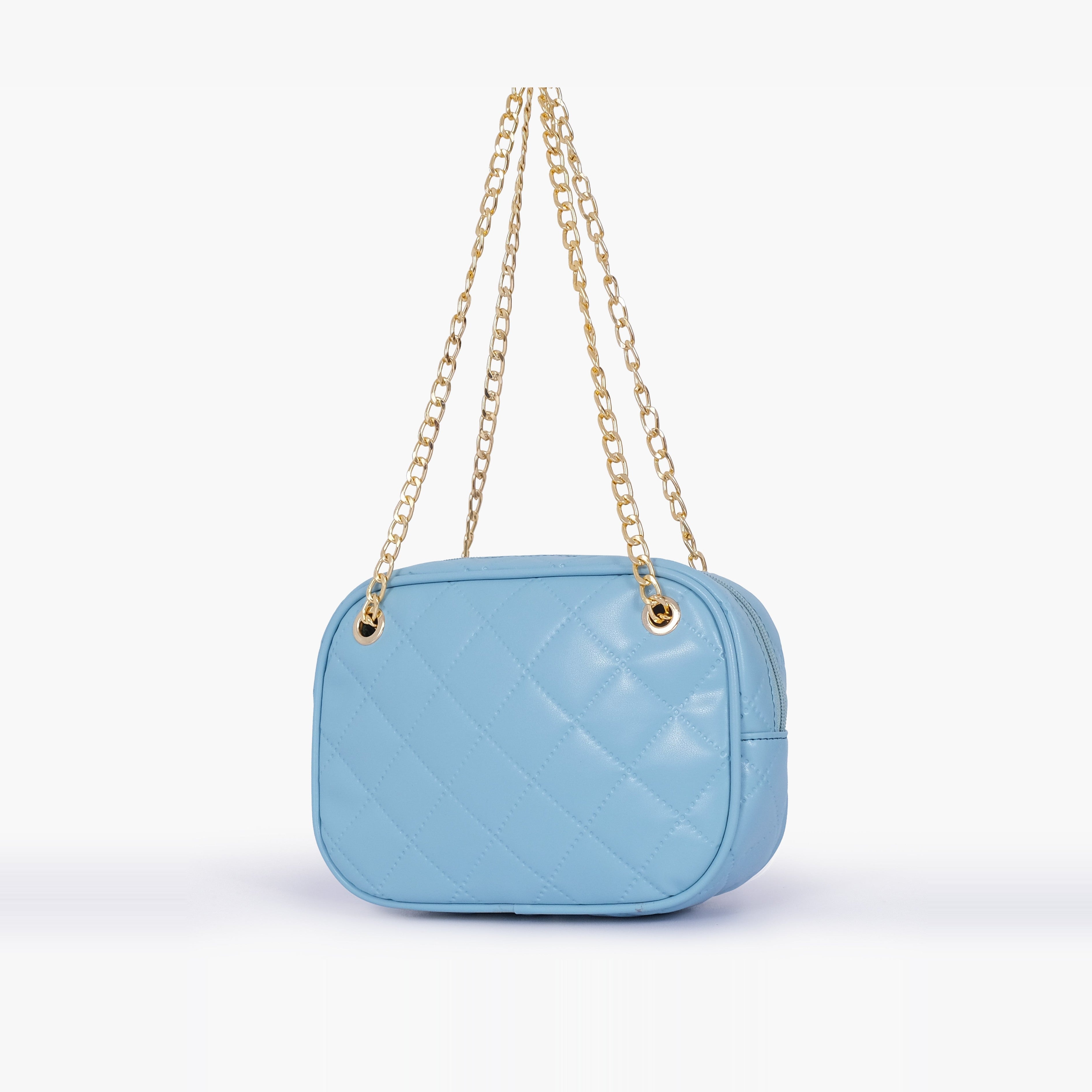 Sky blue quilted rectangle cross-body bag