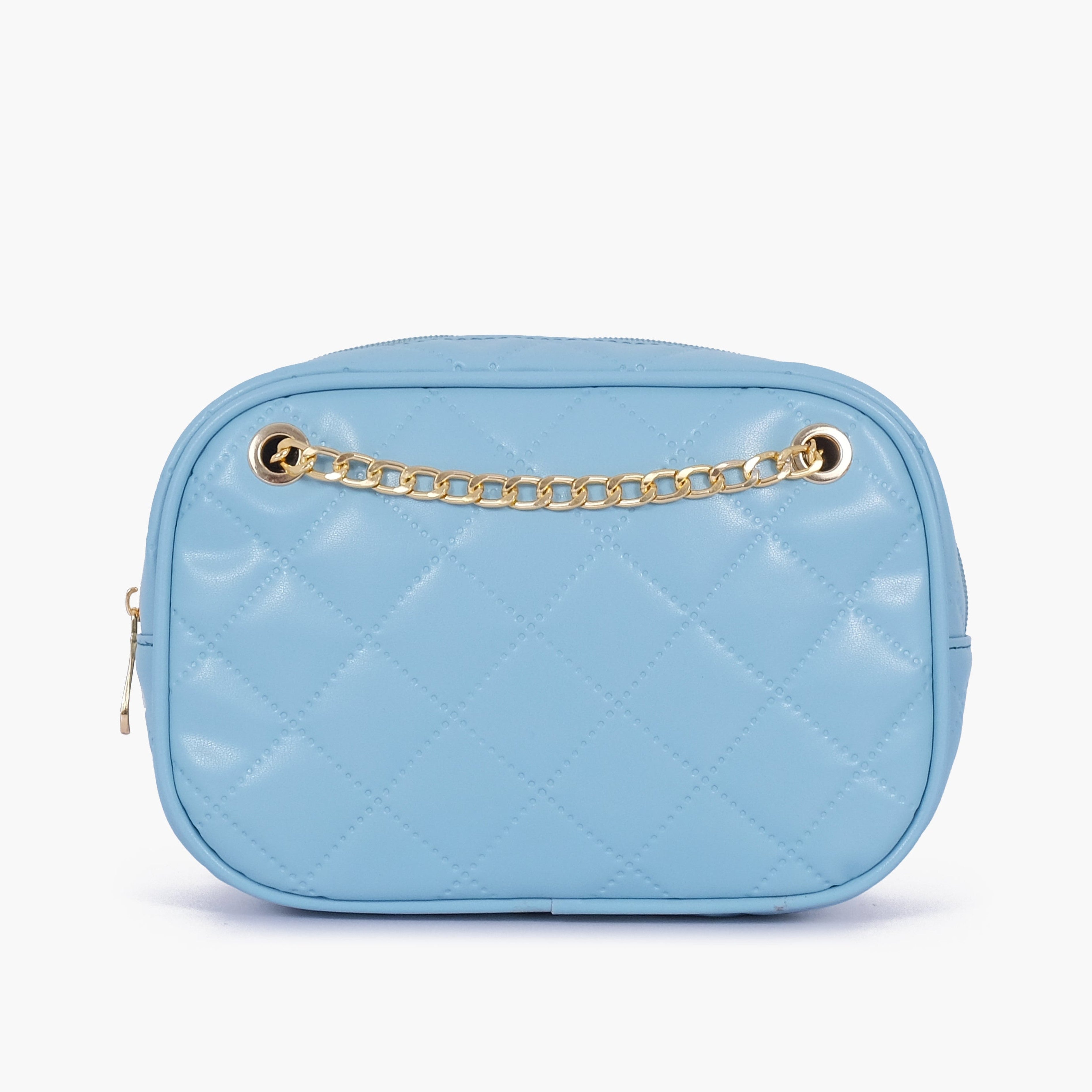 Sky blue quilted rectangle cross-body bag