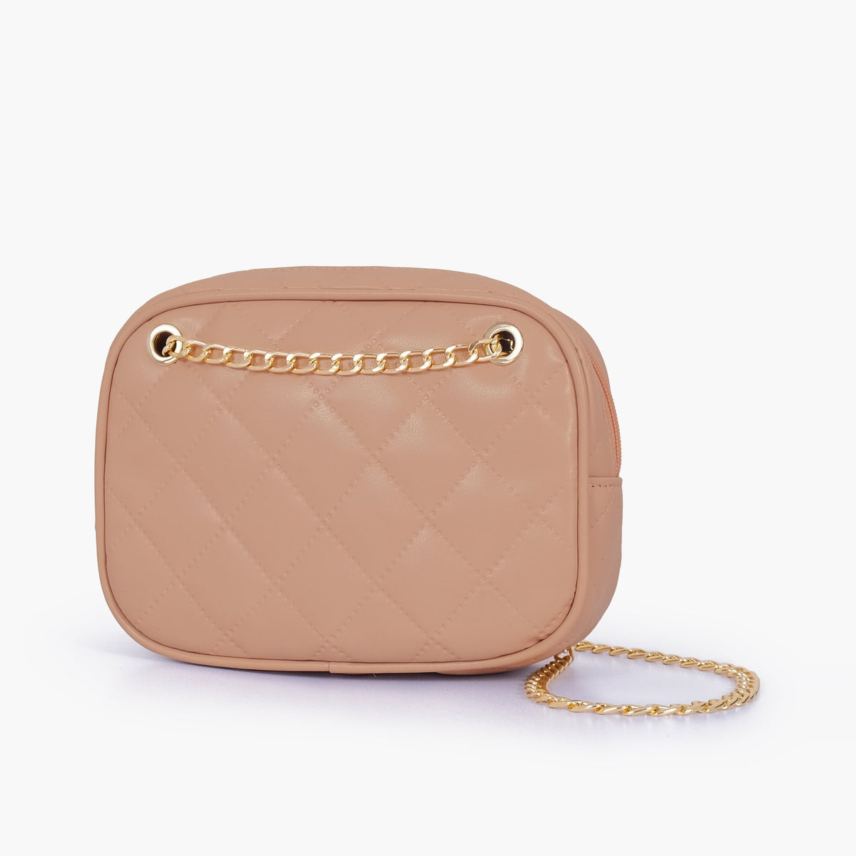 Beige quilted rectangle cross-body bag