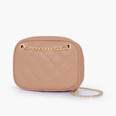 Beige quilted rectangle cross-body bag
