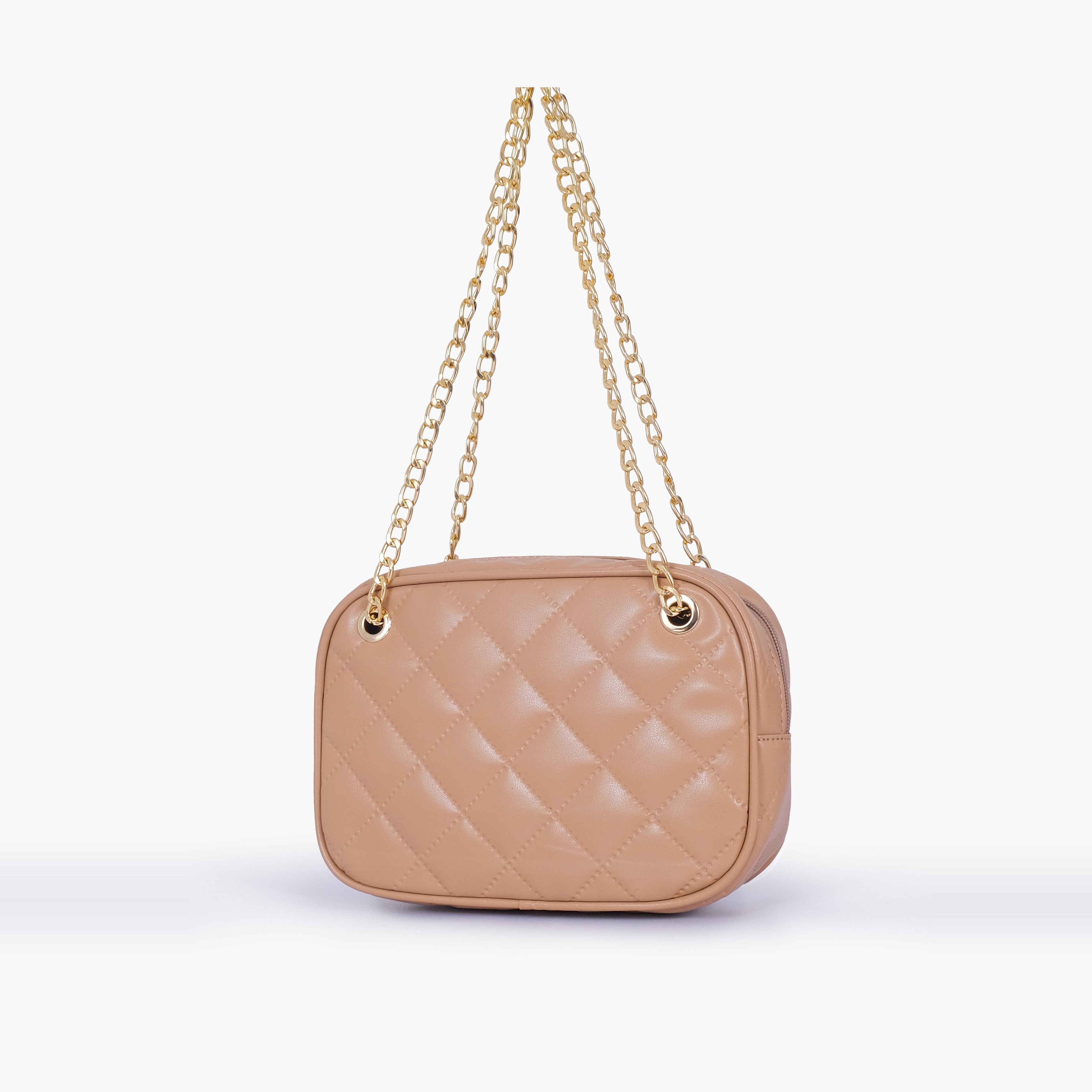 Beige quilted rectangle cross-body bag