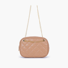Beige quilted rectangle cross-body bag