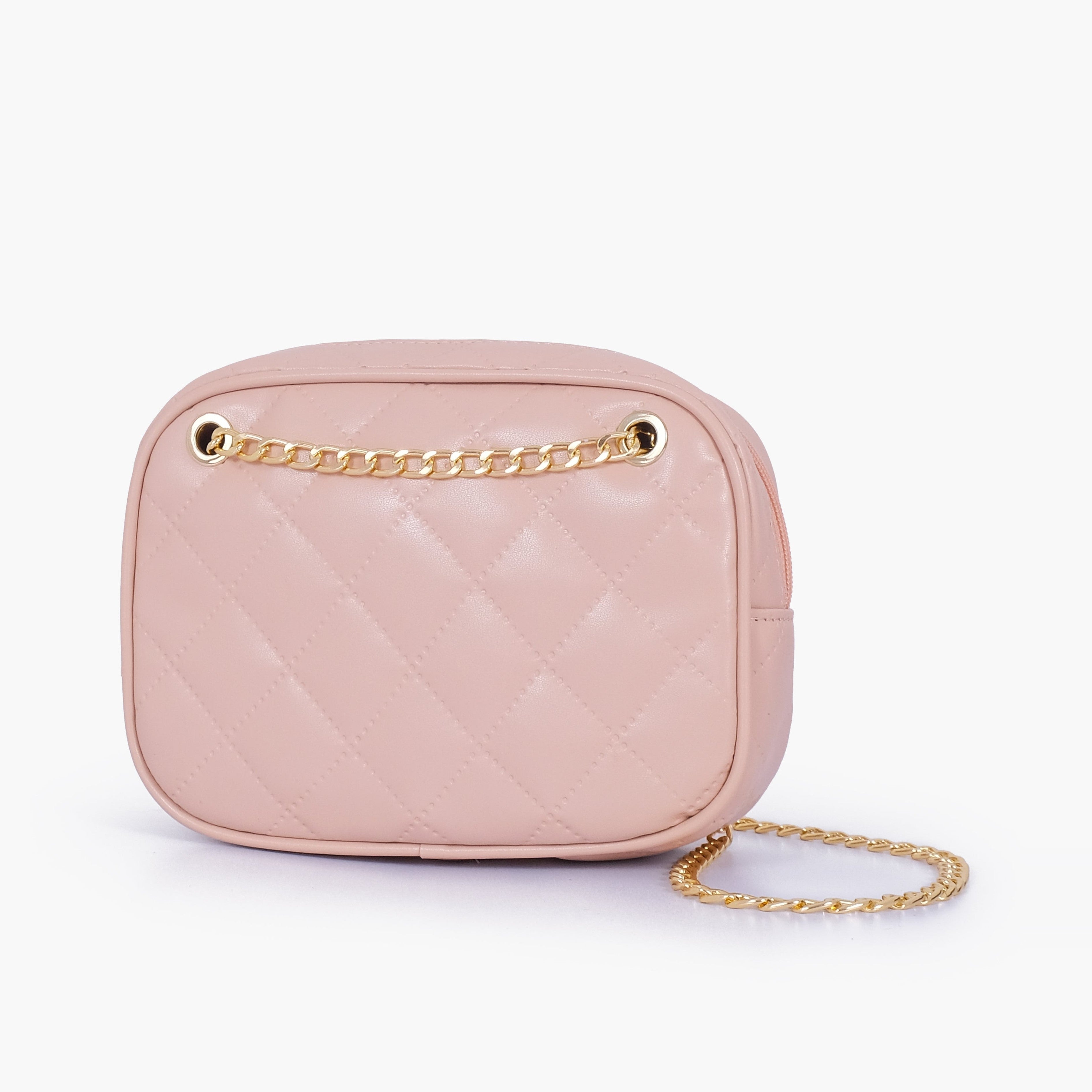 Baby pink quilted rectangle cross-body bag