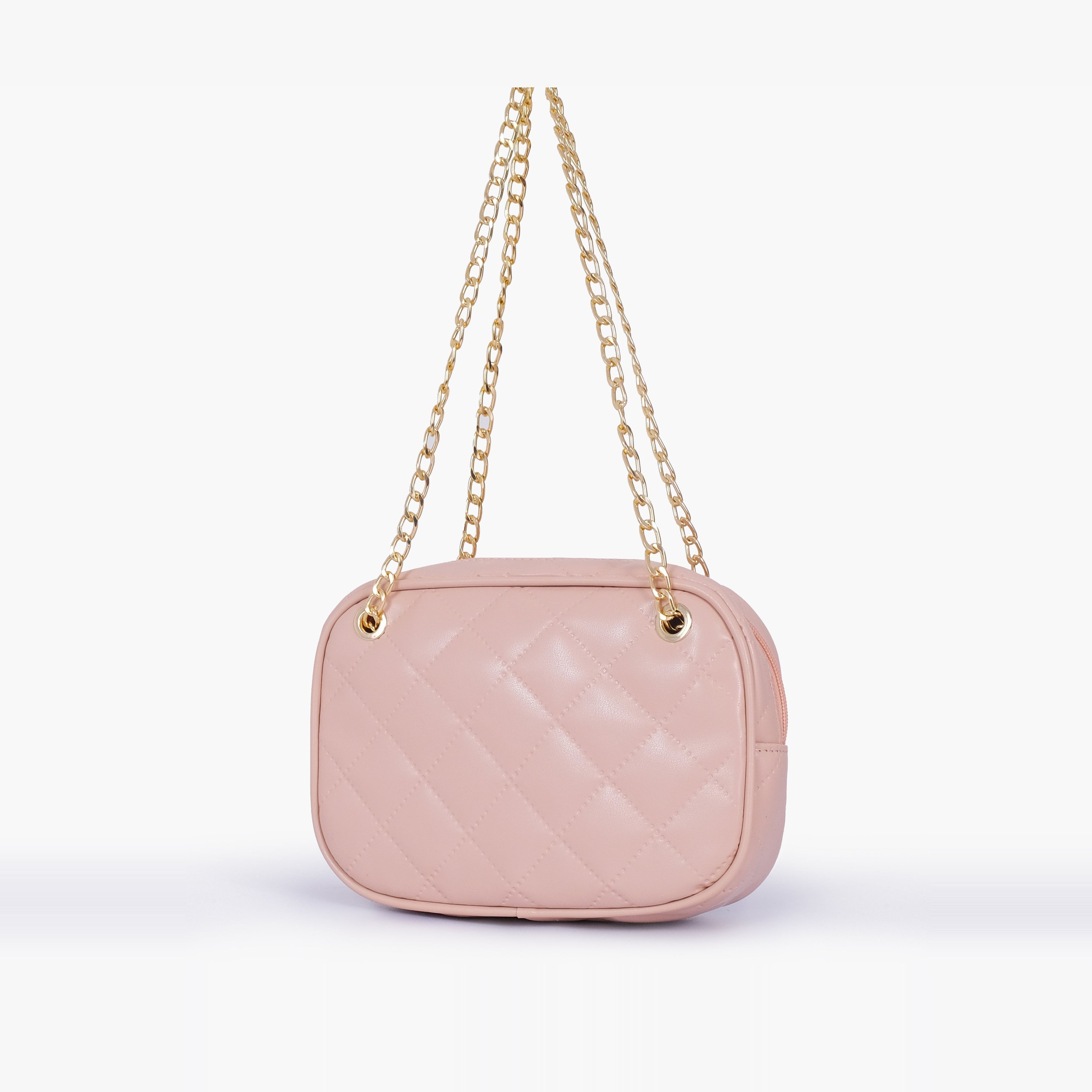 Baby pink quilted rectangle cross-body bag