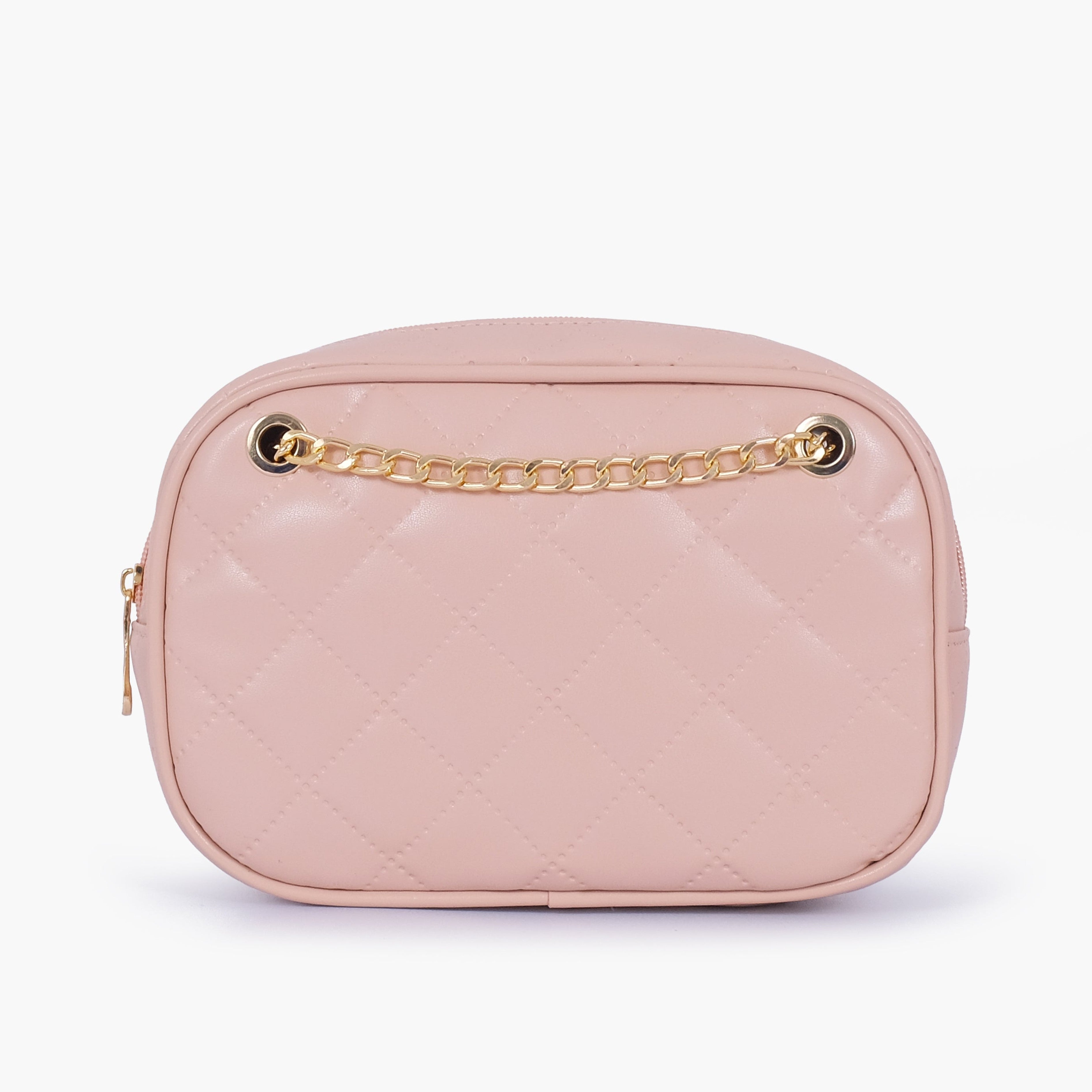 Baby pink quilted rectangle cross-body bag
