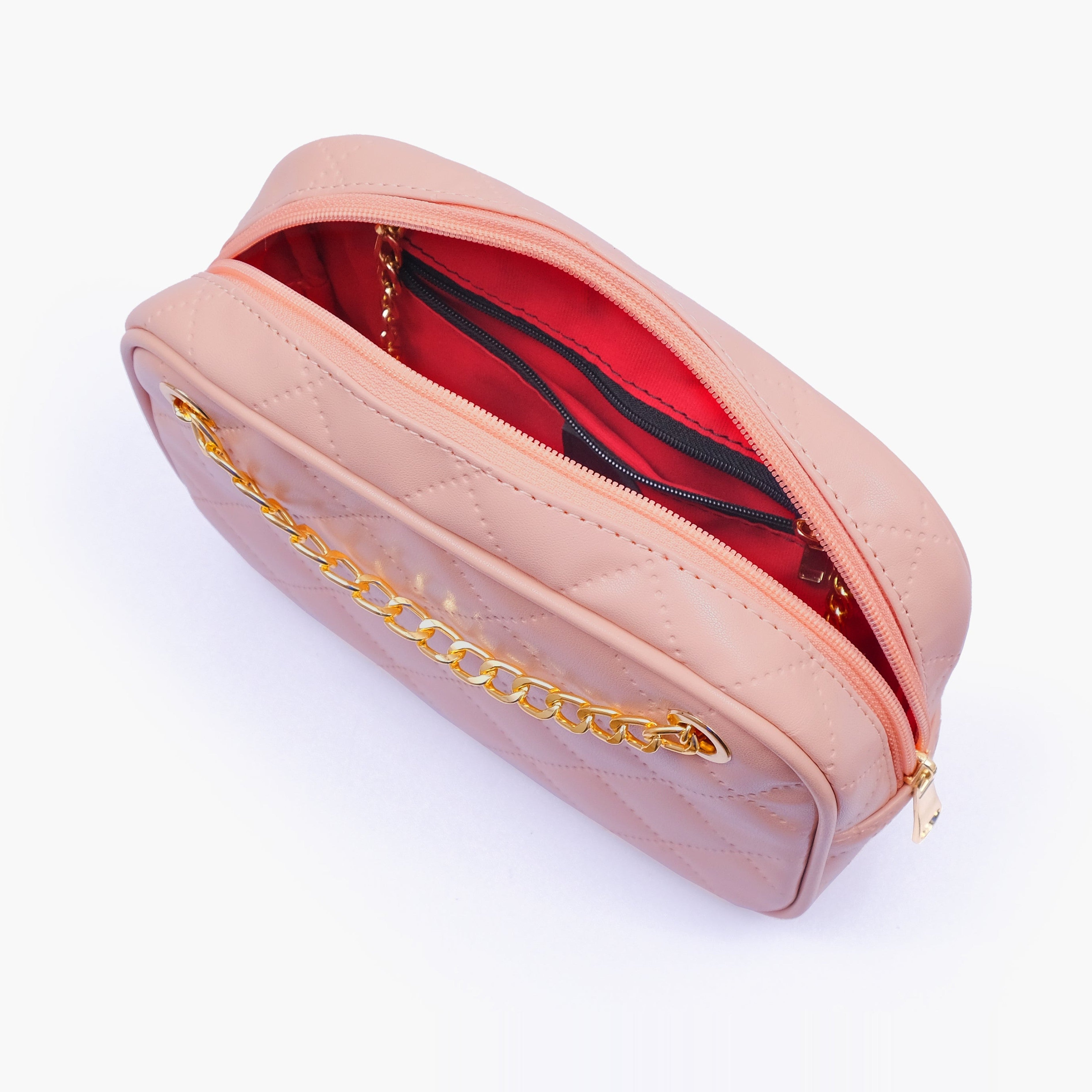 Baby pink quilted rectangle cross-body bag