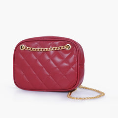 Maroon quilted rectangle cross-body bag