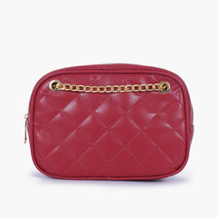 Maroon quilted rectangle cross-body bag