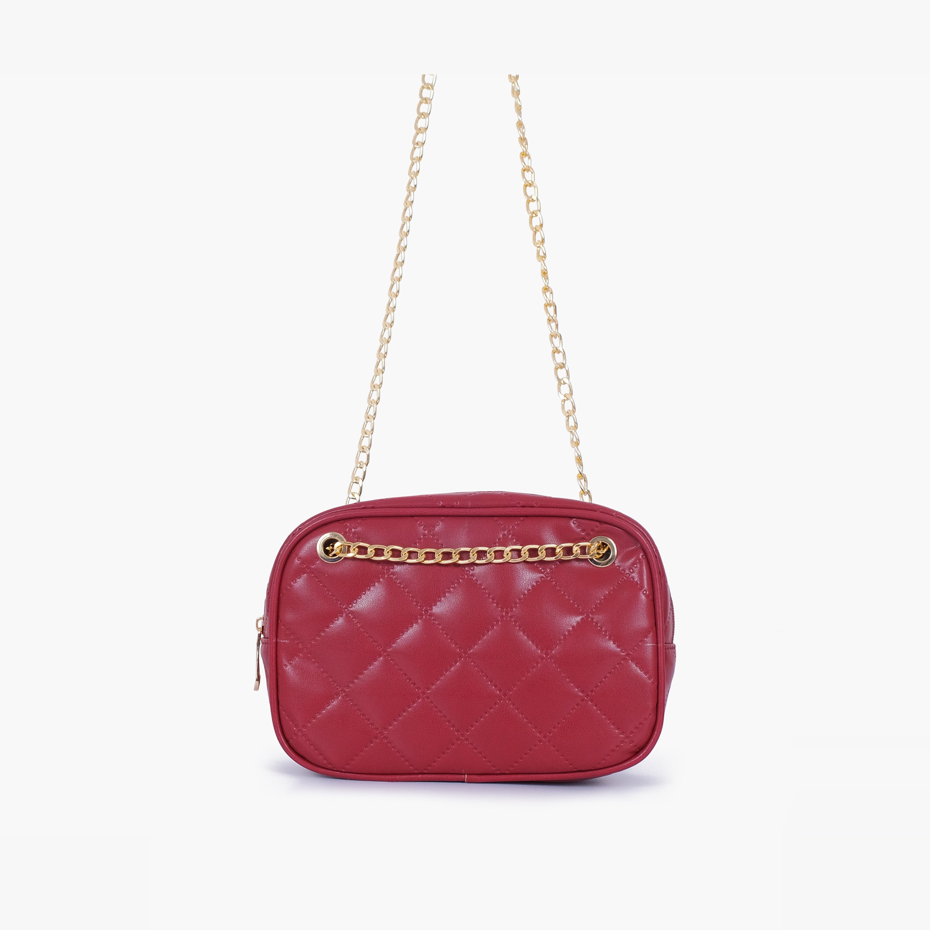 Maroon quilted rectangle cross-body bag