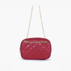 Maroon quilted rectangle cross-body bag