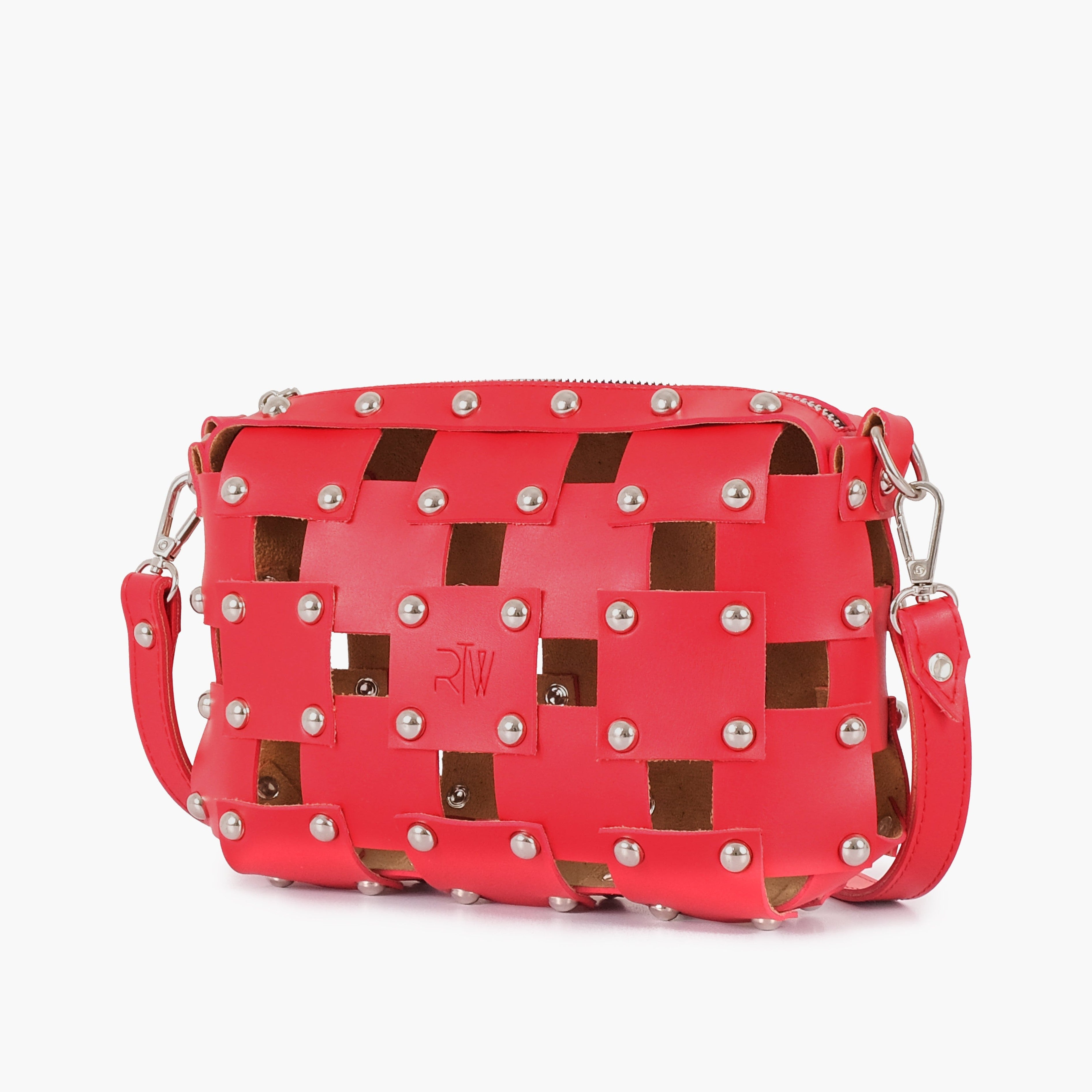 Red rivet cross-body bag