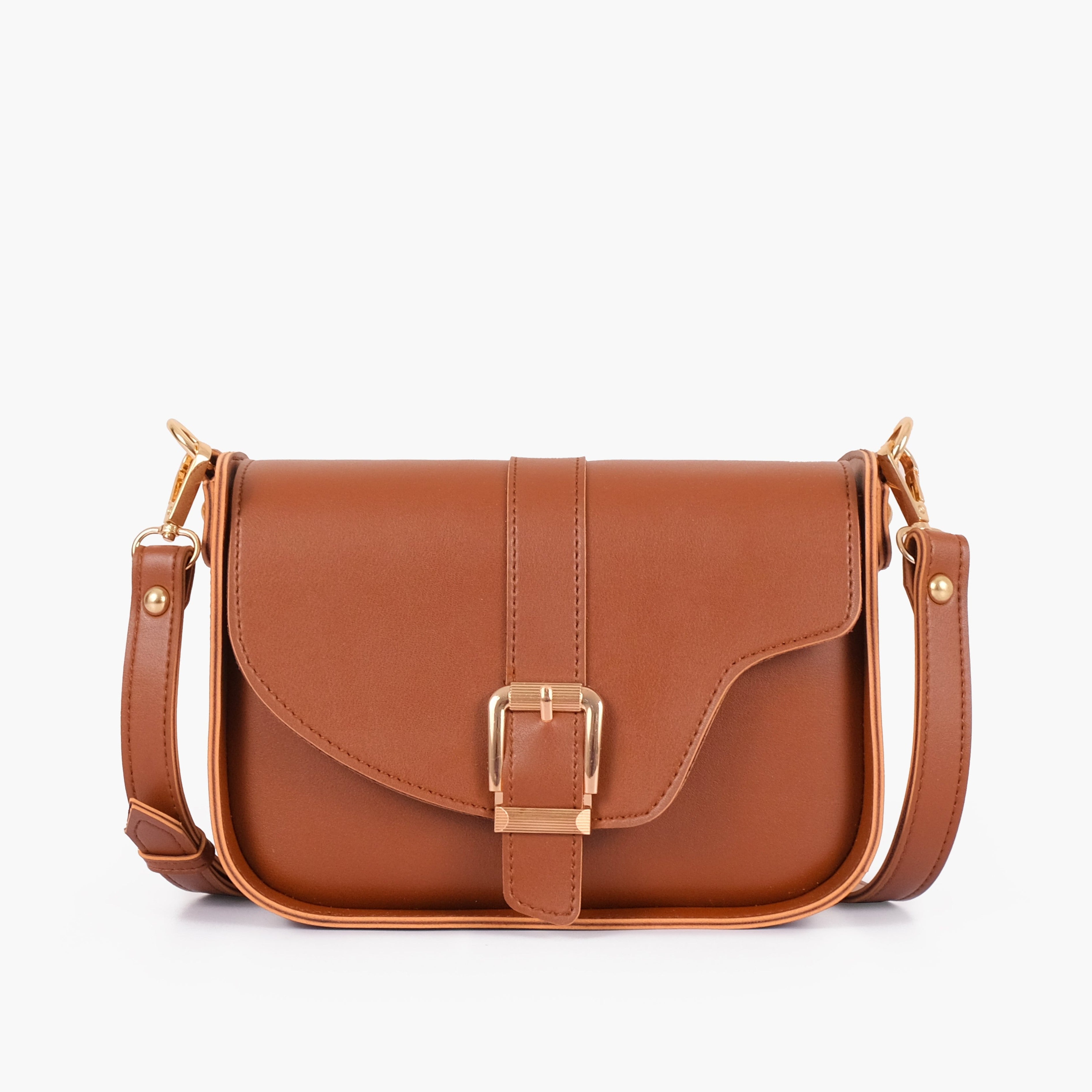 Brown saddle buckle bag
