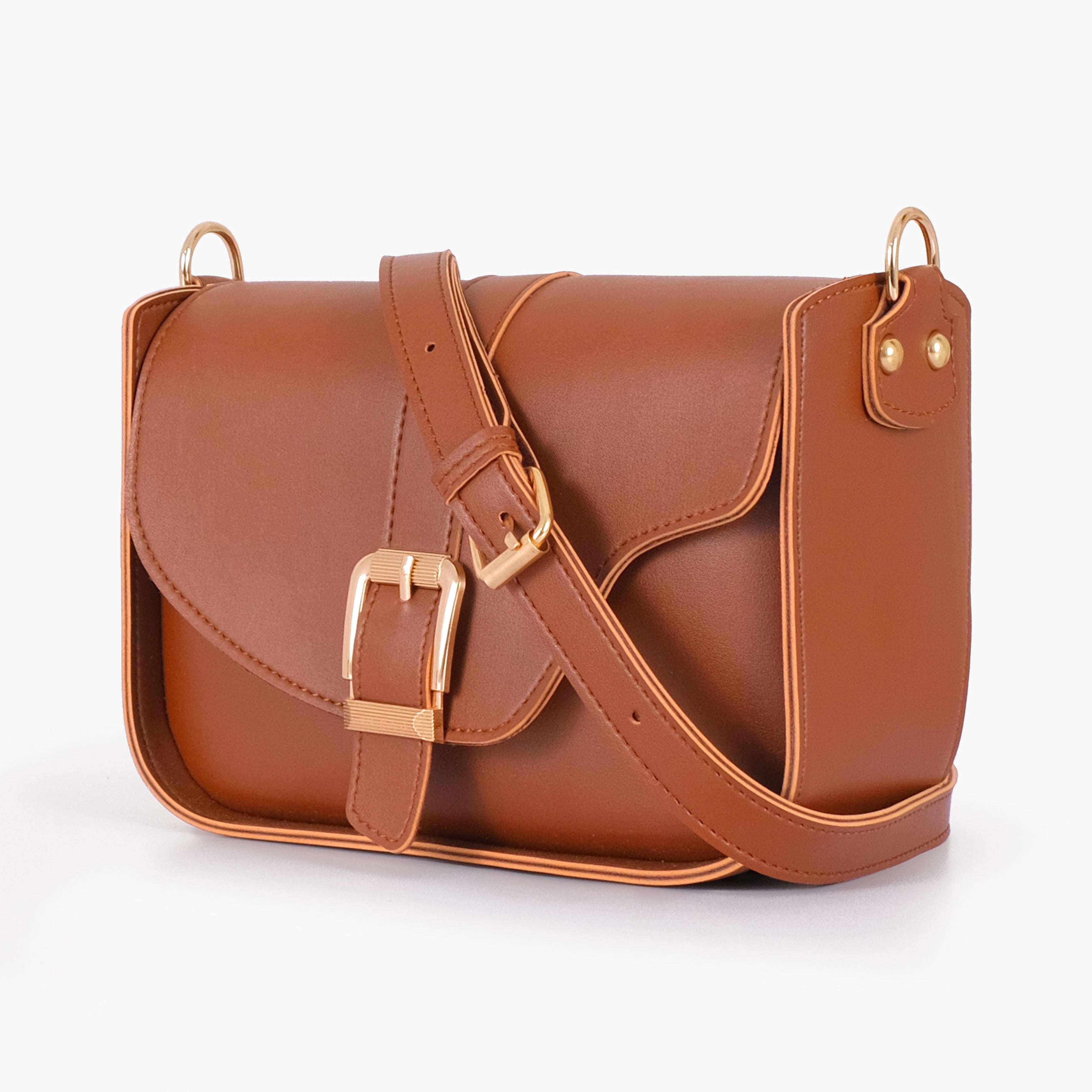 Brown saddle buckle bag