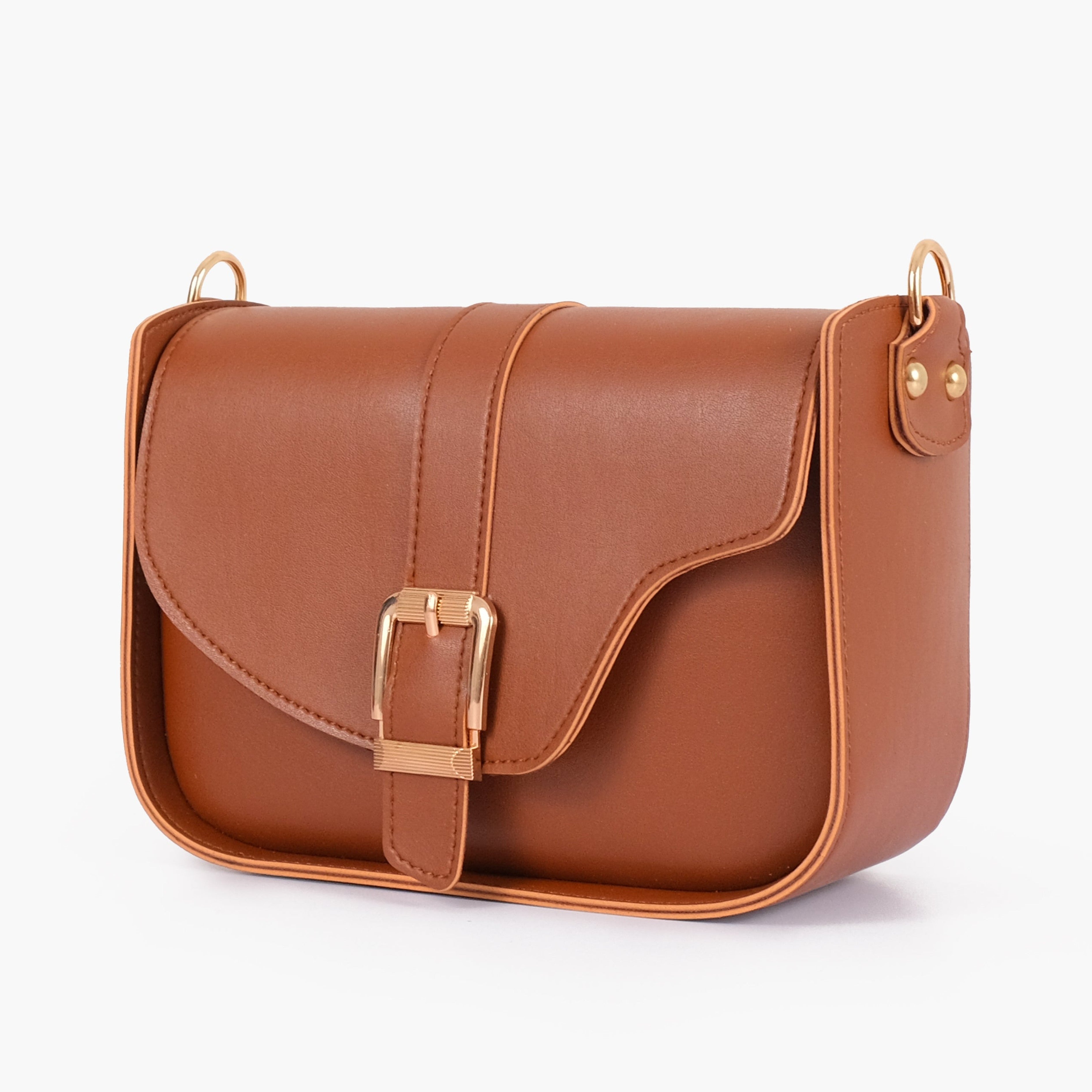 Brown saddle buckle bag