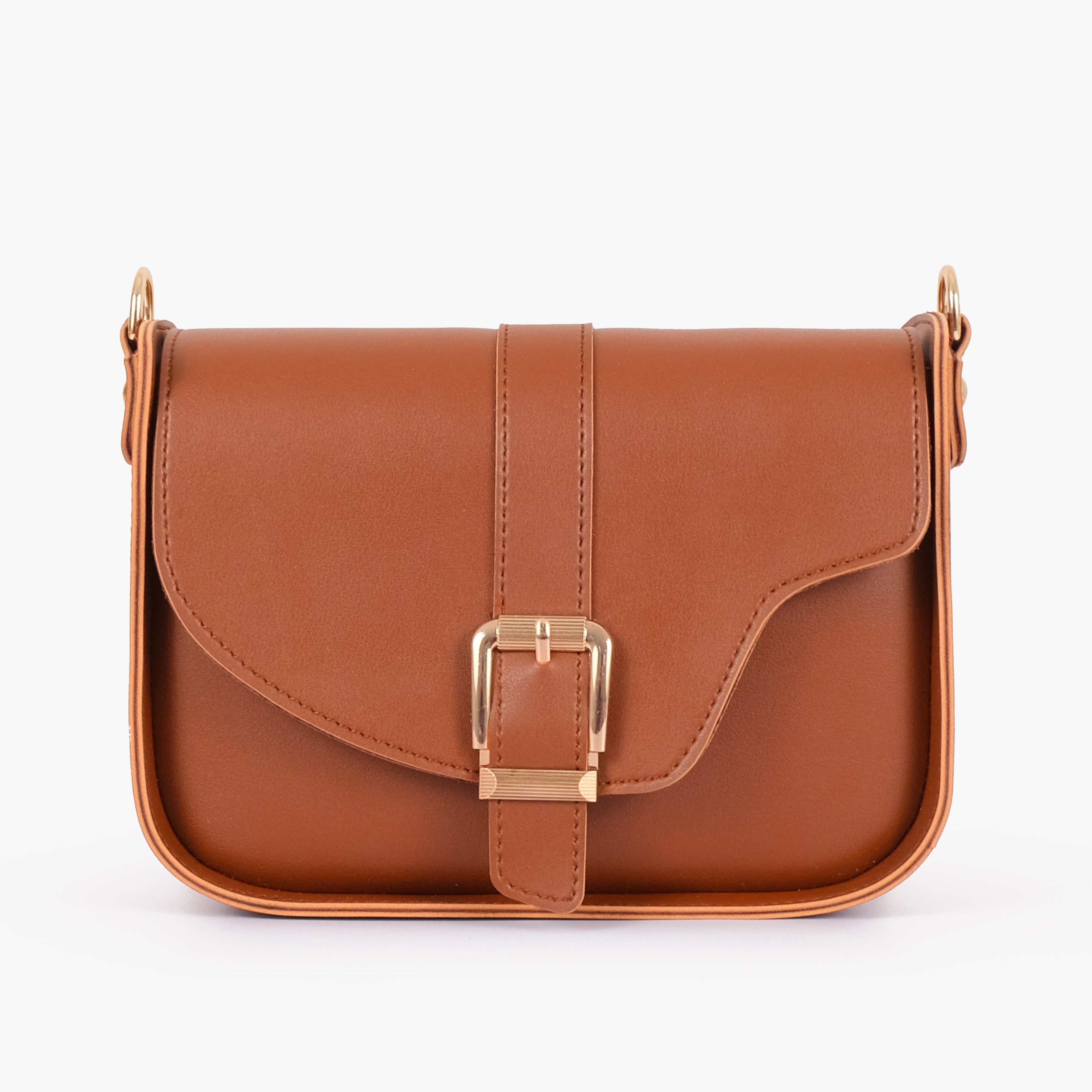 Brown saddle buckle bag
