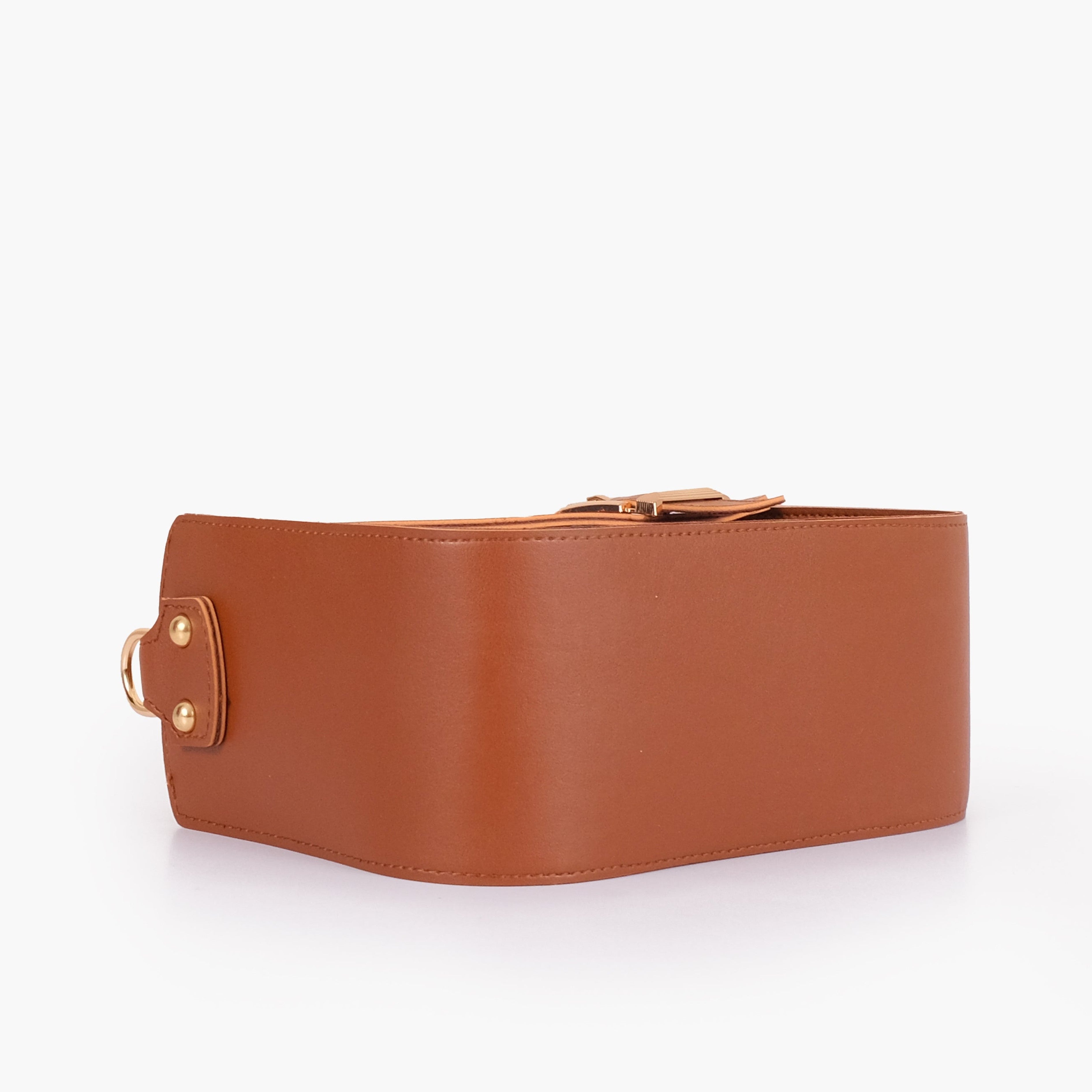 Brown saddle buckle bag