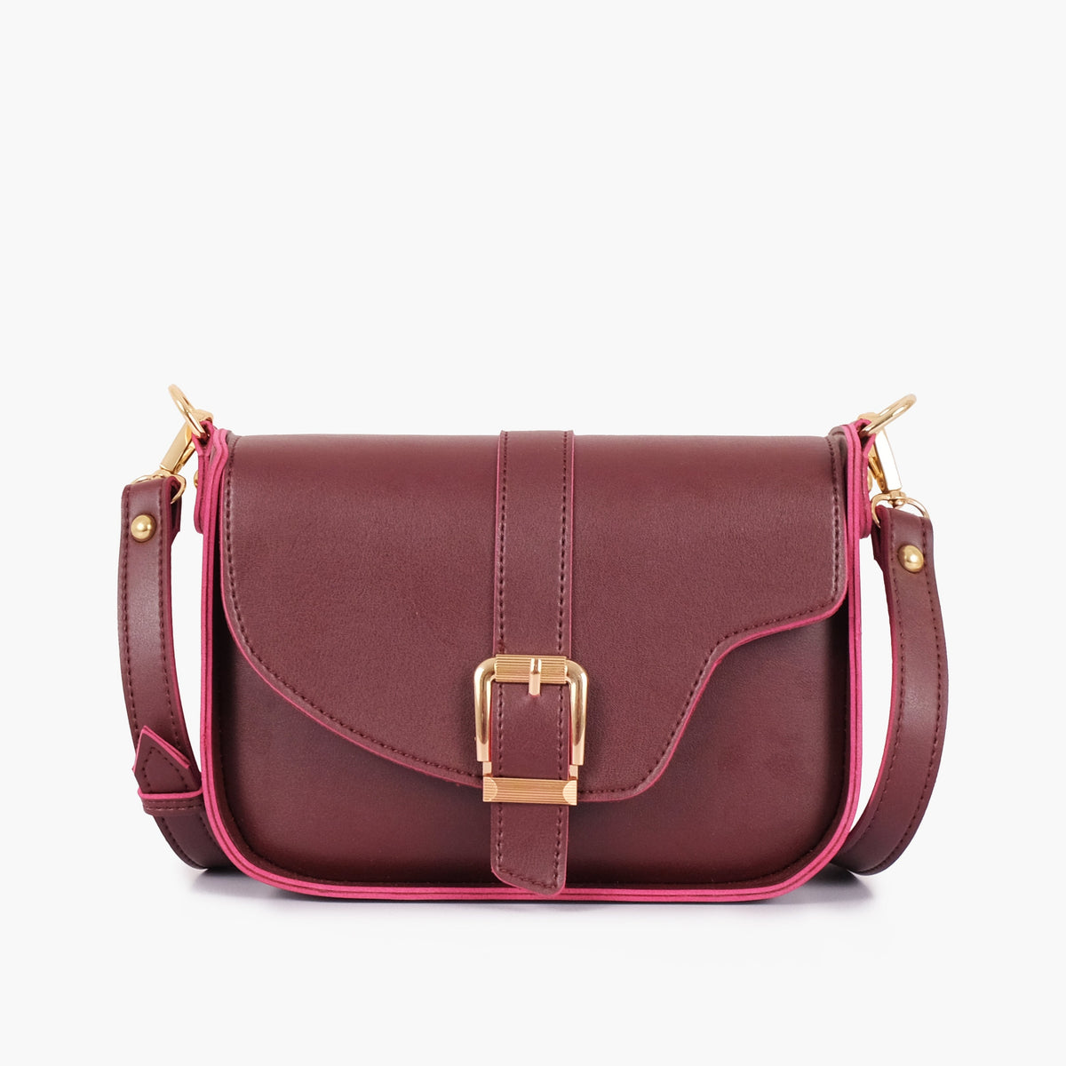 Burgundy saddle buckle bag