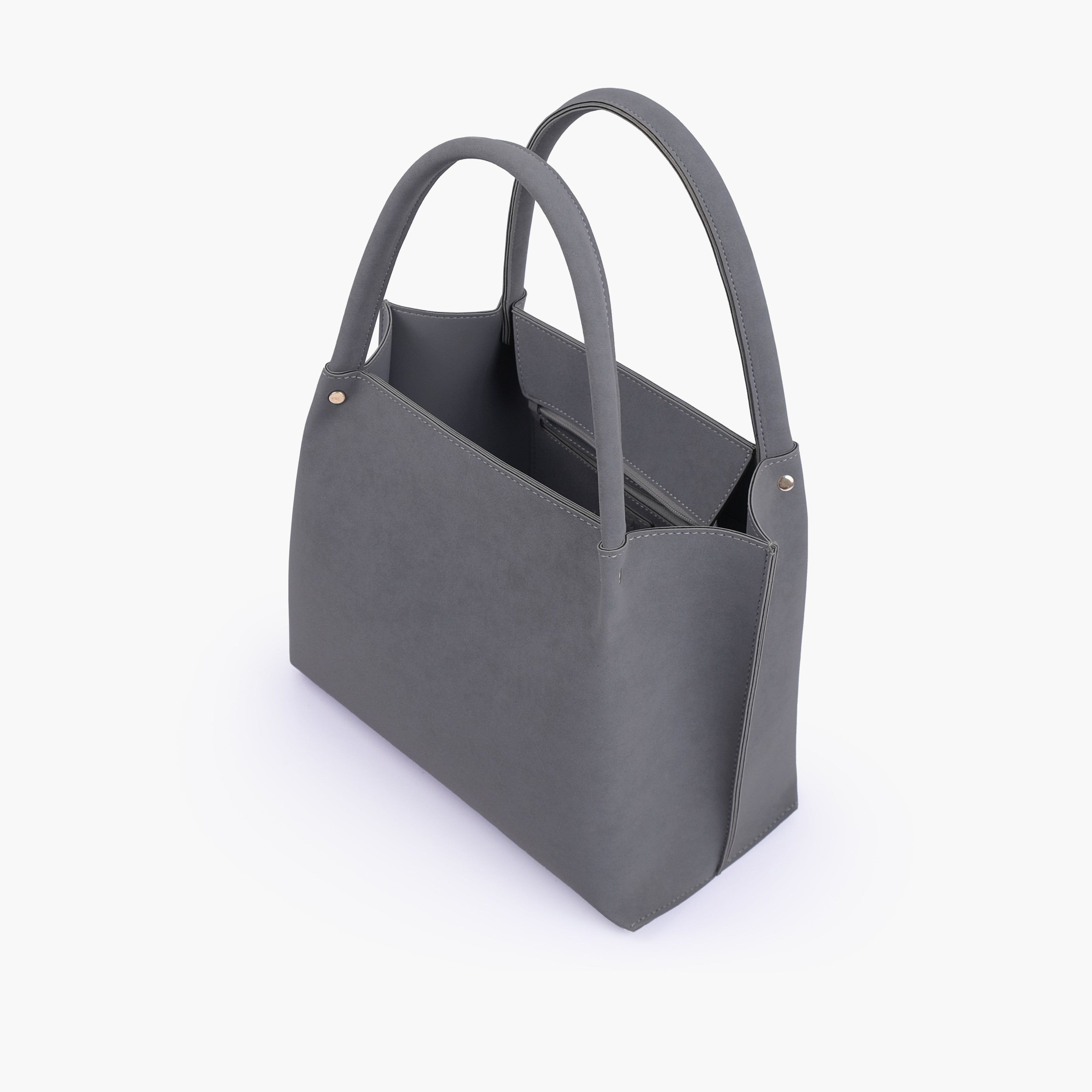 Grey mocha suede tote bag