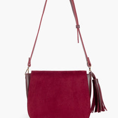 Burgundy suede foldover saddle bag