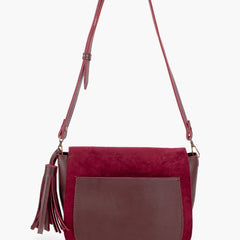 Burgundy suede foldover saddle bag