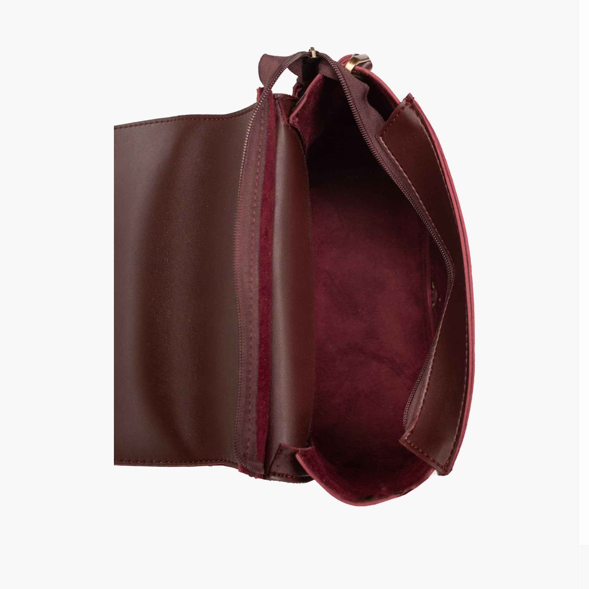 Burgundy suede foldover saddle bag