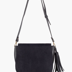 Black suede foldover saddle bag