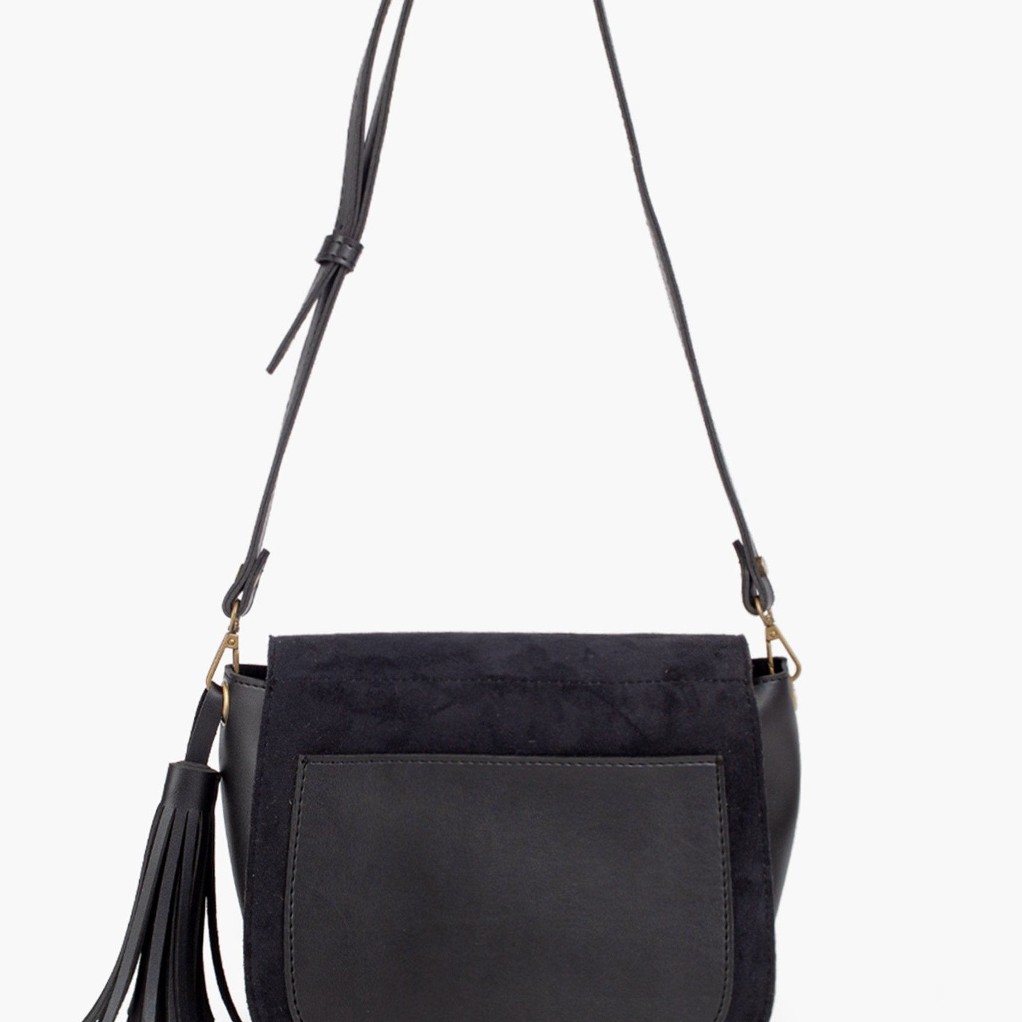 Black suede foldover saddle bag
