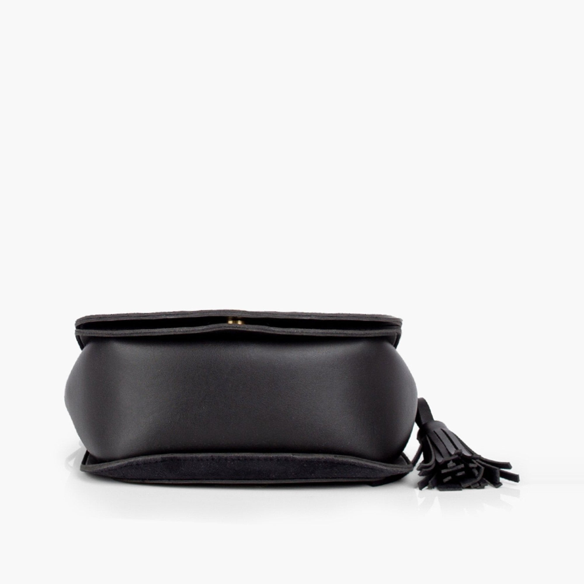 Black suede foldover saddle bag