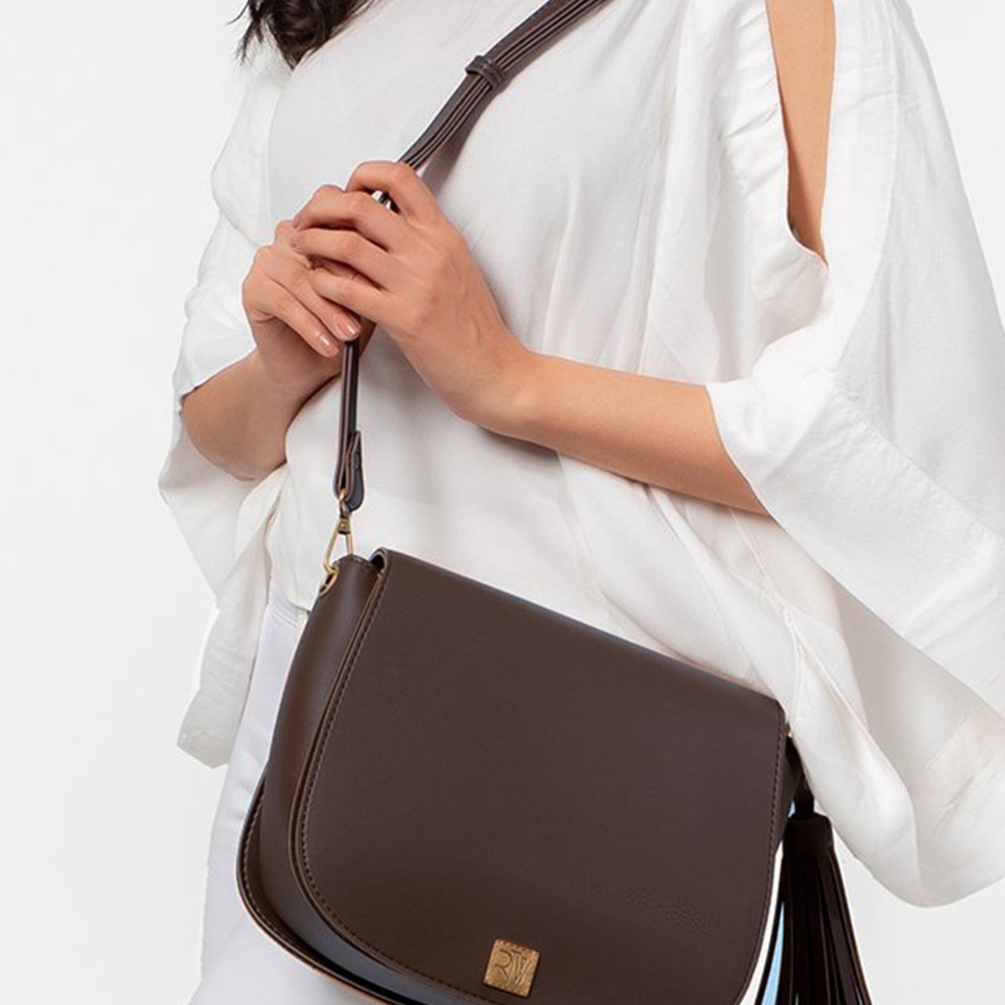Dark brown foldover saddle bag